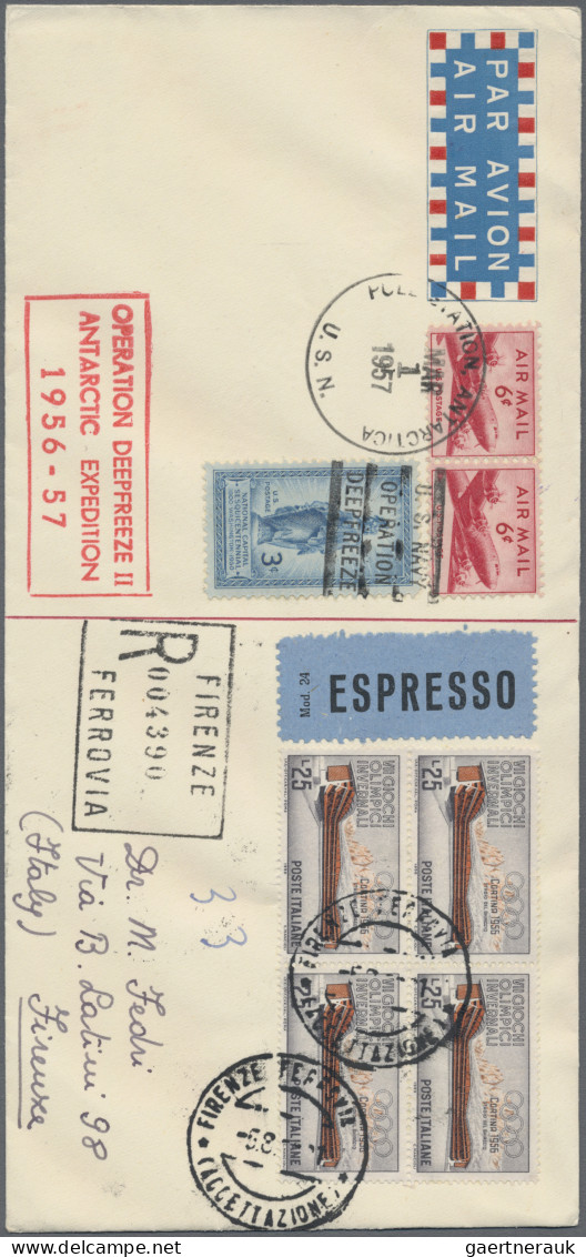 Thematics: Antarctic: 1957 "Operation Deepfreeze II": Four Registered Express Co - Sonstige