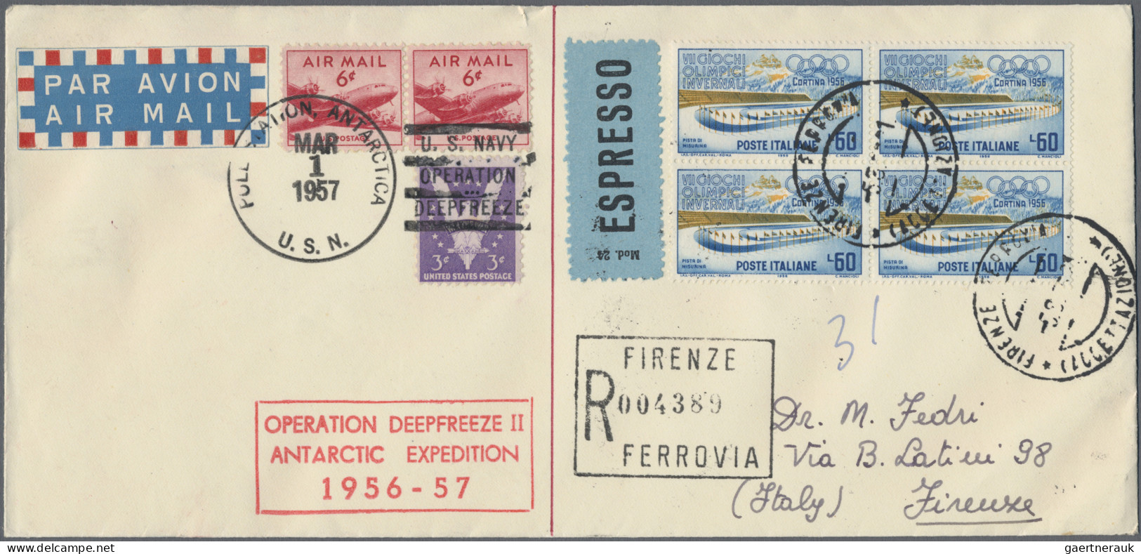 Thematics: Antarctic: 1957 "Operation Deepfreeze II": Four Registered Express Co - Autres