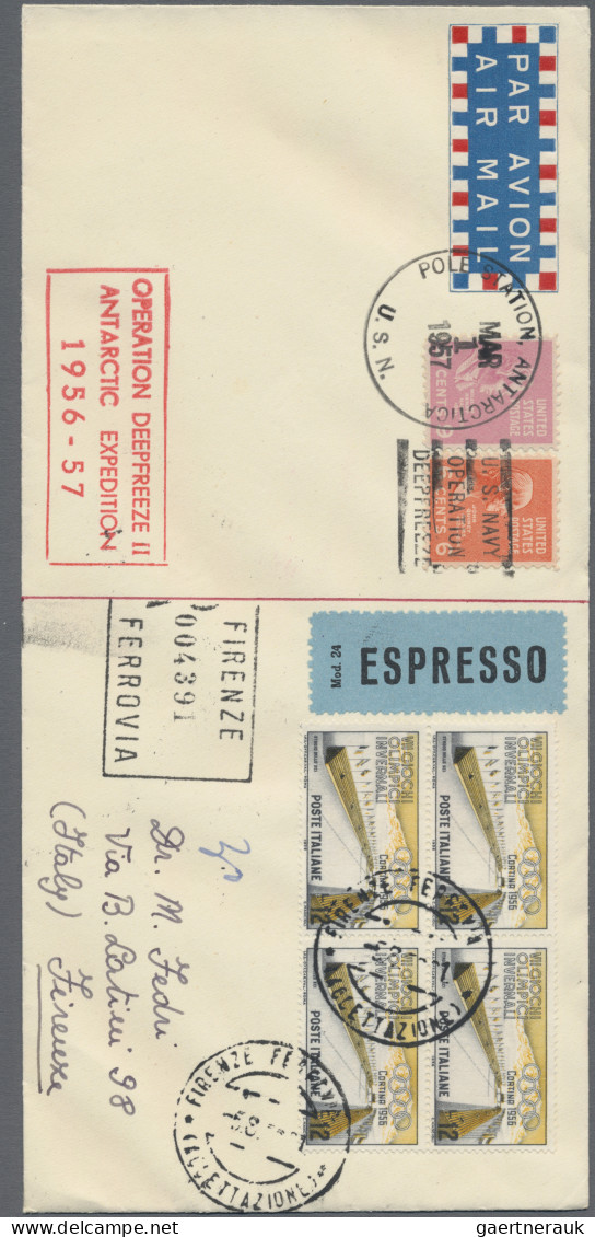 Thematics: Antarctic: 1957 "Operation Deepfreeze II": Four Registered Express Co - Otros