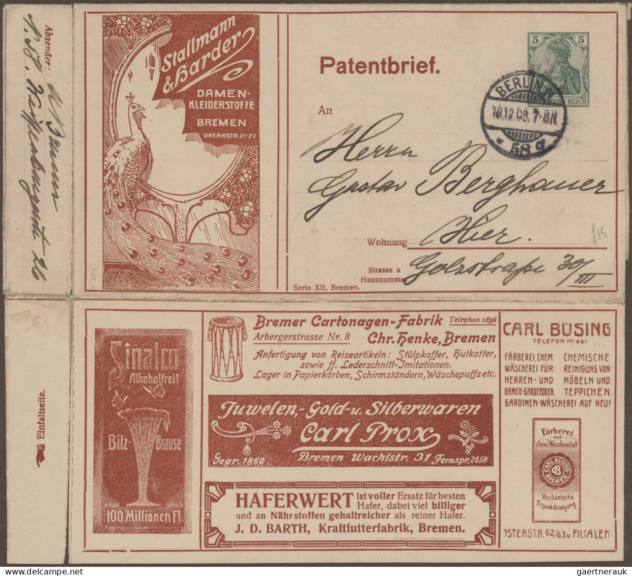 Thematics: Advertising Postal Stationery: 1872/1920 Ca., Dt.Reich Und Gebiete, G - Andere