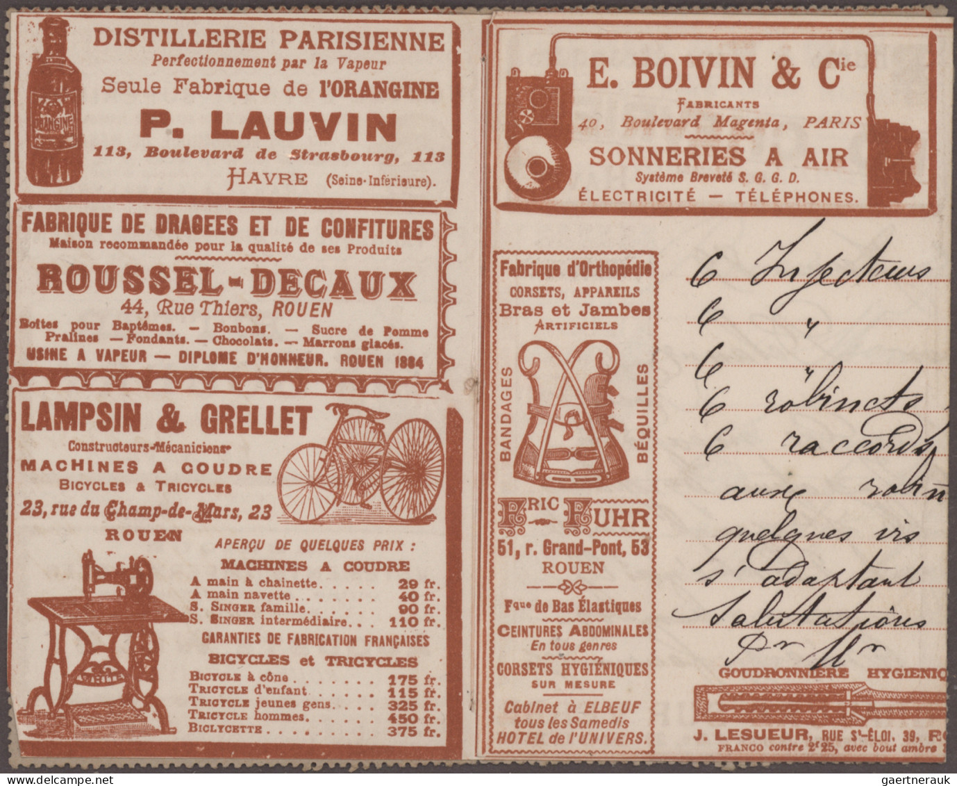 Thematics: Advertising Postal Stationery: 1873/1900 Ca., France, Interesting Col - Other