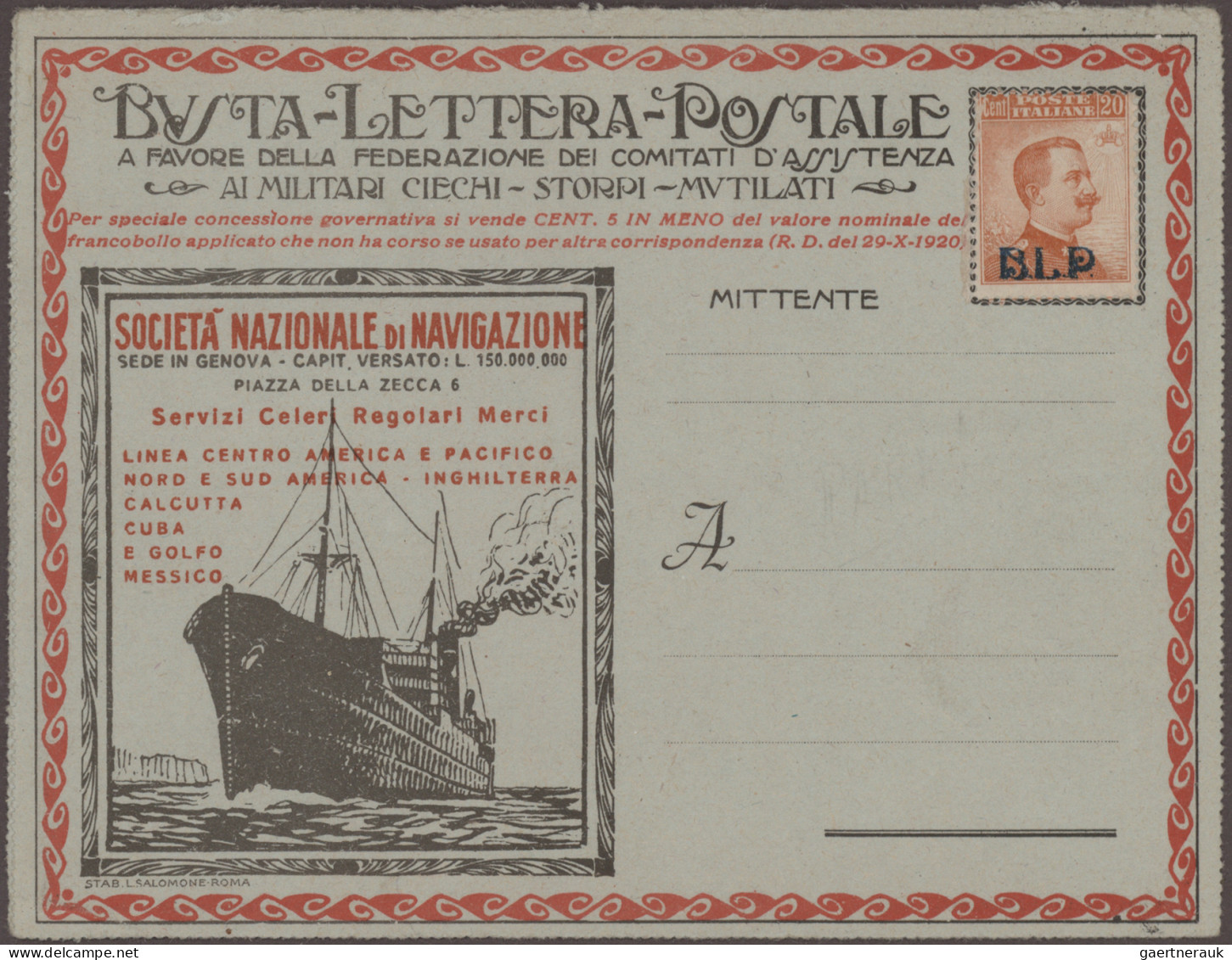 Thematics: Advertising Postal Stationery: 1921/1923, Italy: 'Buste Letteri Posta - Other