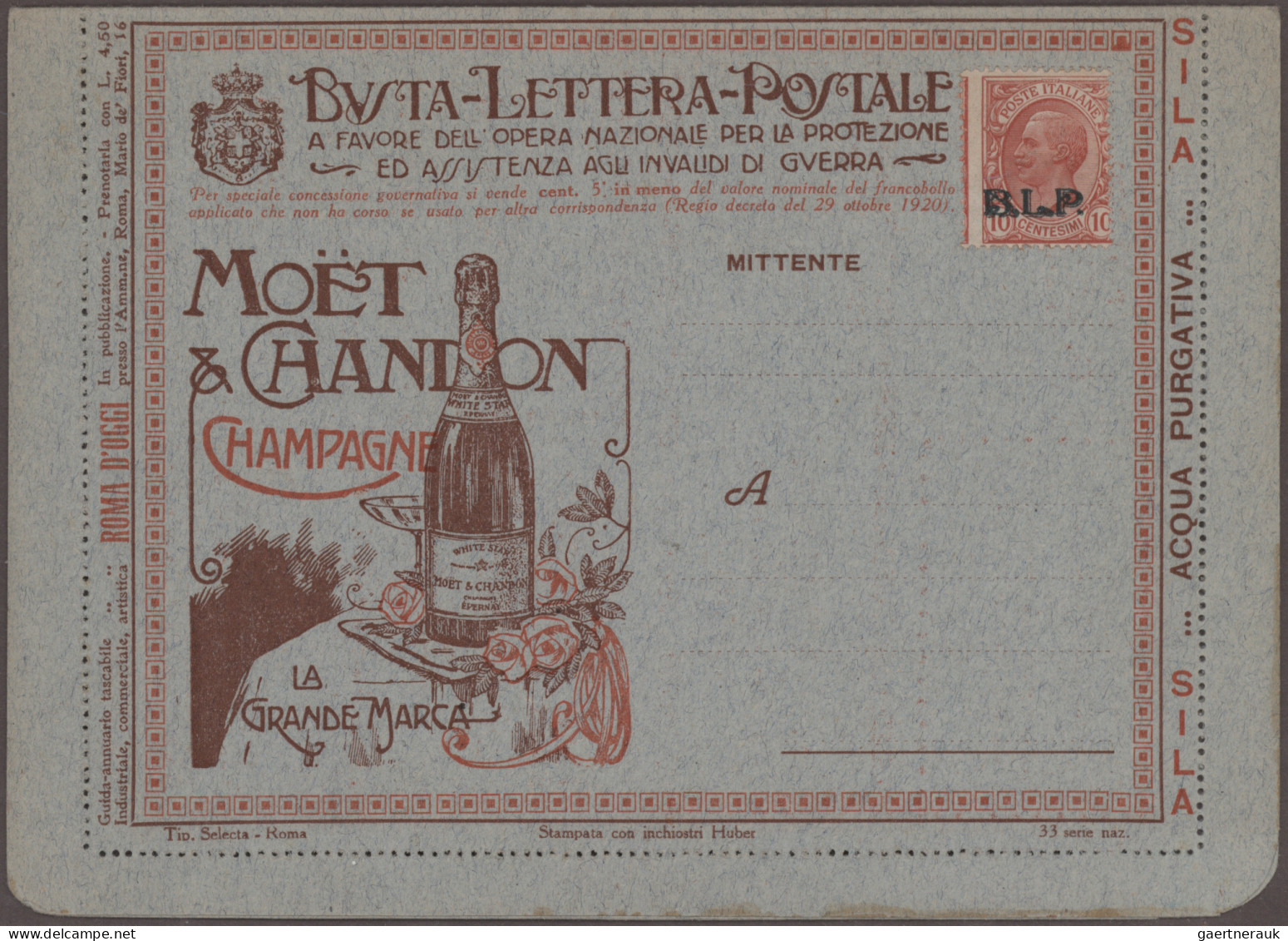 Thematics: advertising postal stationery: 1921/1923, Italy: 'Buste Letteri Posta