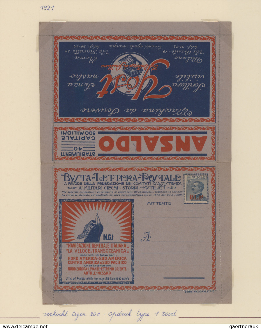 Thematics: advertising postal stationery: 1921/1923, Italy: 'Buste Letteri Posta