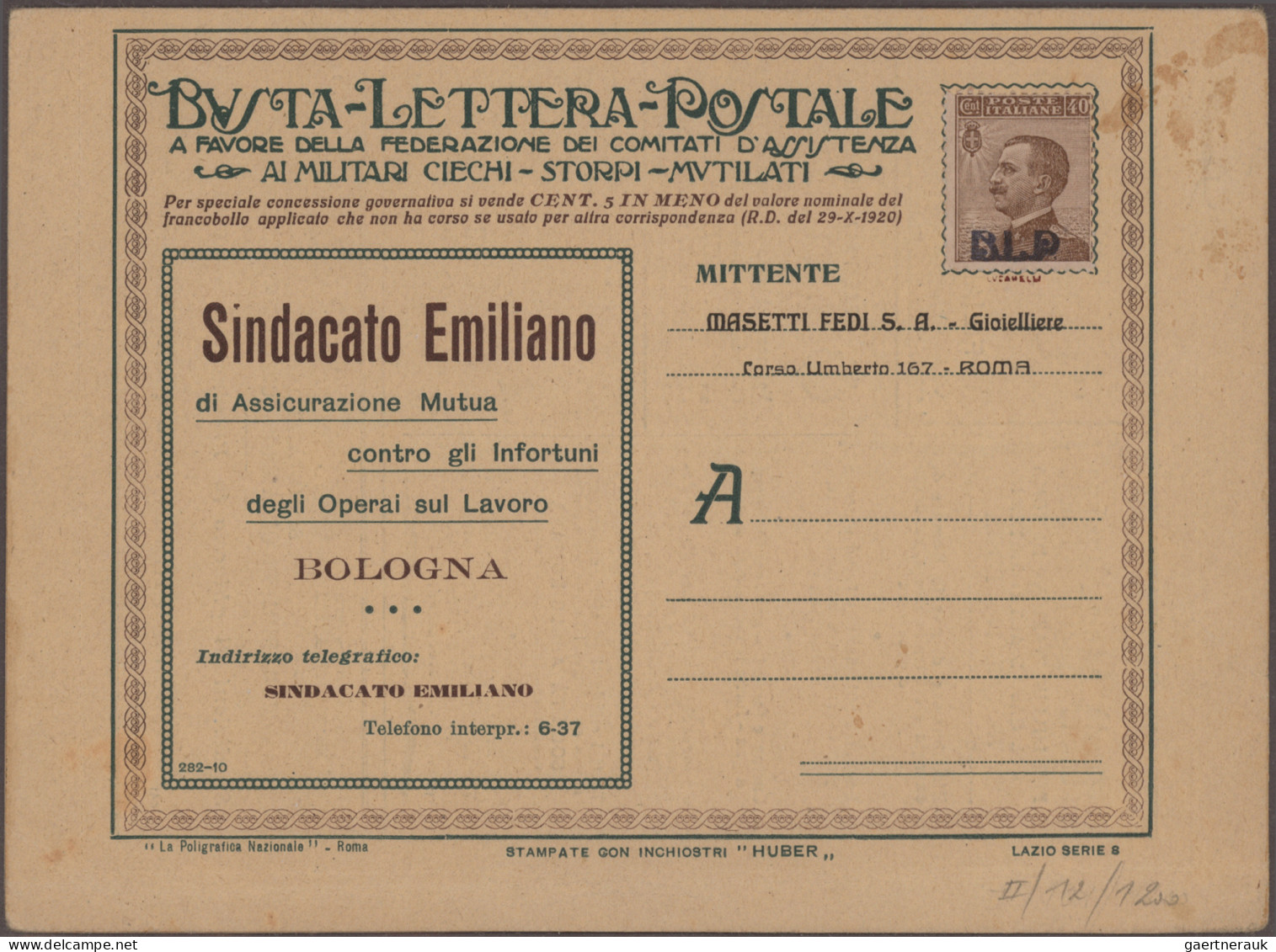 Thematics: advertising postal stationery: 1921/1923, Italy: 'Buste Letteri Posta