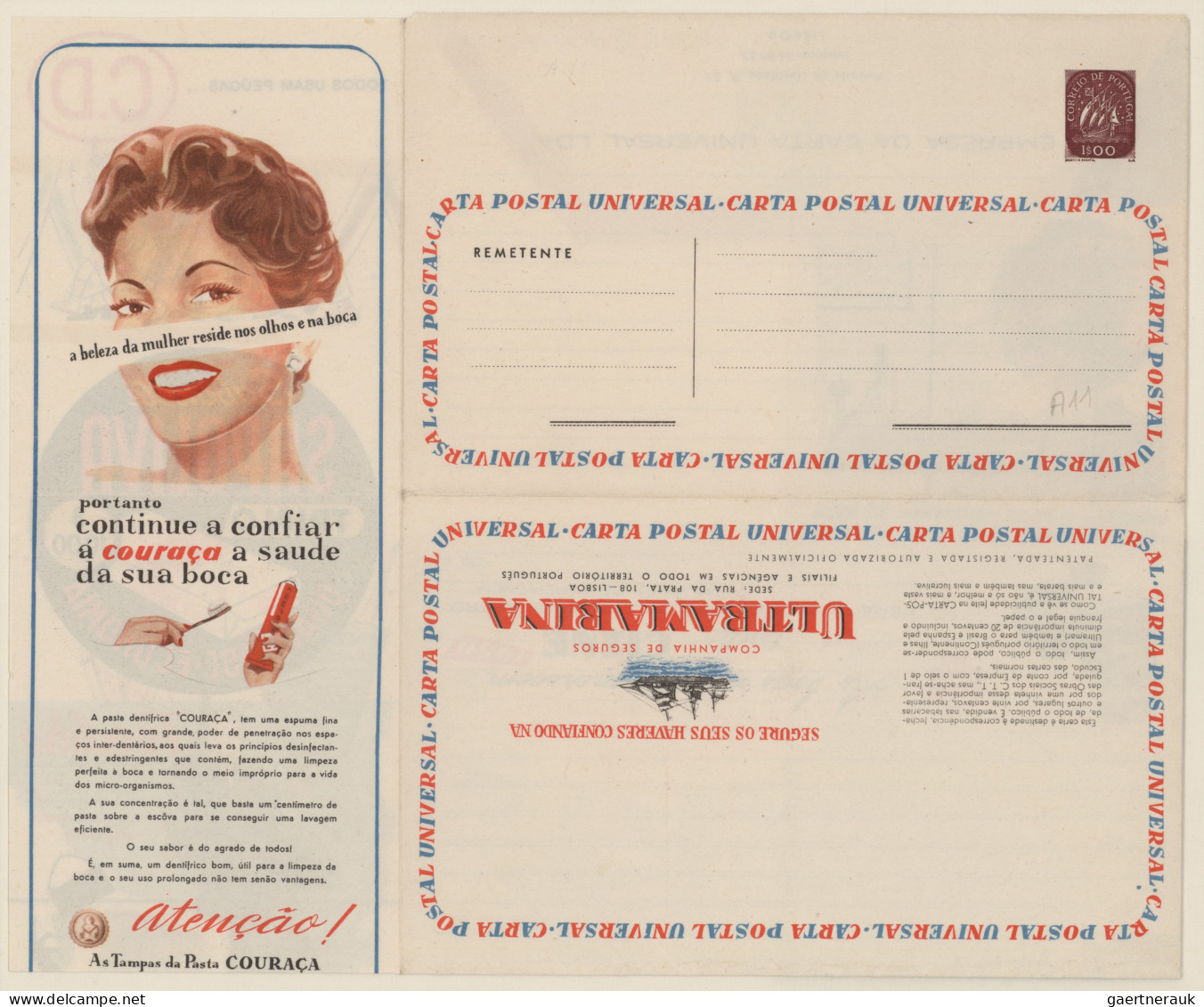 Thematics: Advertising Postal Stationery: 1955/1957 Ca., Portugal, 1 E 'caravel' - Altri