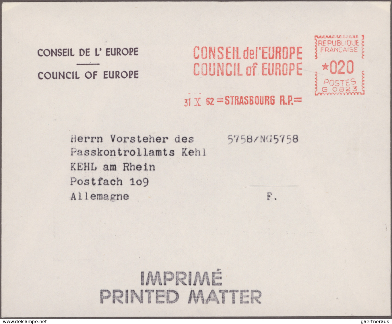 Thematics:  Europe: 1957/1974, METER MARKS COUNCIL OF EUROPE in Strasbourg and r