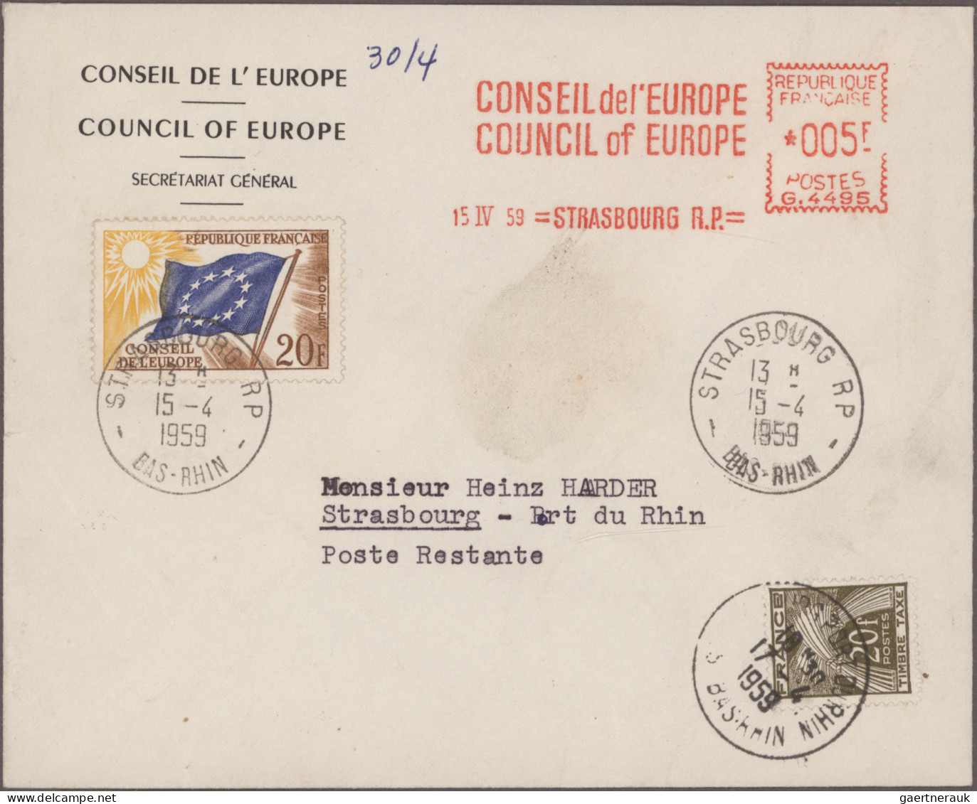 Thematics:  Europe: 1958/1989, COUNCIL OF EUROPE In Strasbourg And Related, Extr - Europäischer Gedanke