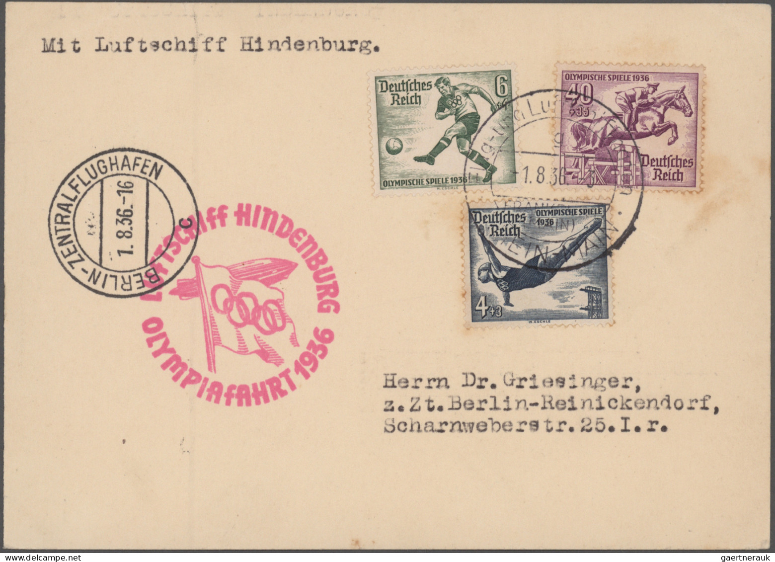 Thematics: Olympic Games: 1936, Olympische Spiele Berlin, Lot Von Fünf Belegen, - Other & Unclassified