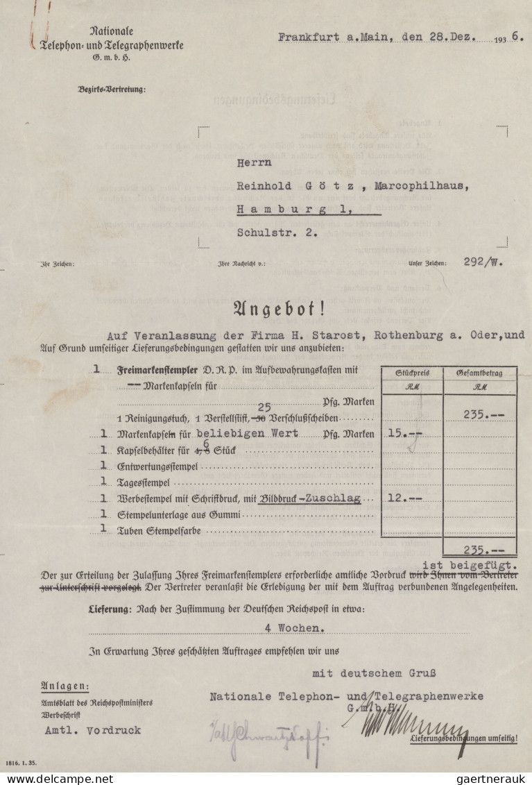 Thematics:  Postal Mecanization: 1935/1943, "Der Freimarkenstempler", Sammlung V - Post