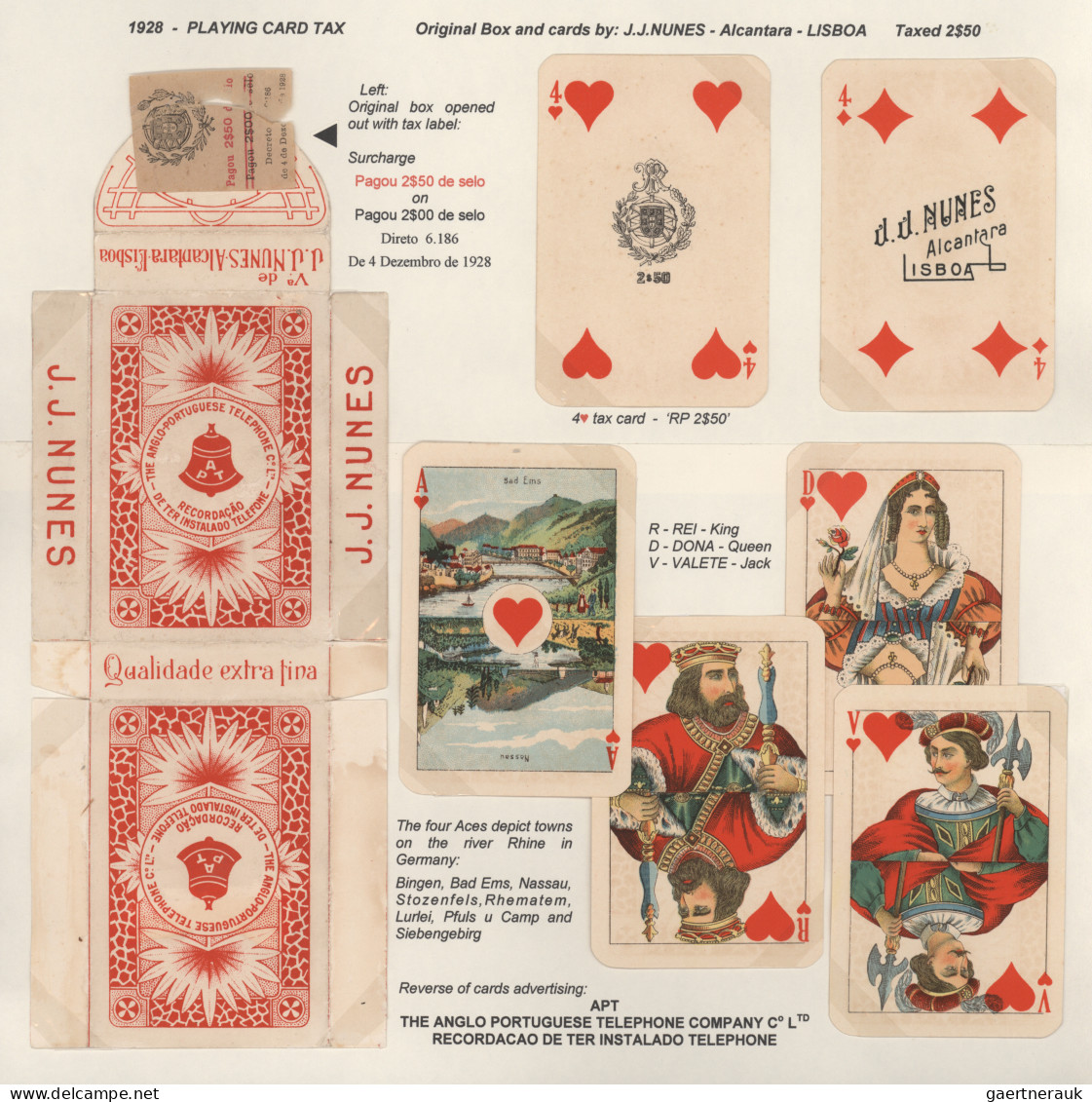 Thematics: games-skat: 1838/1935, Portugal "Playing Card Tax" (Cartas de Jogar),