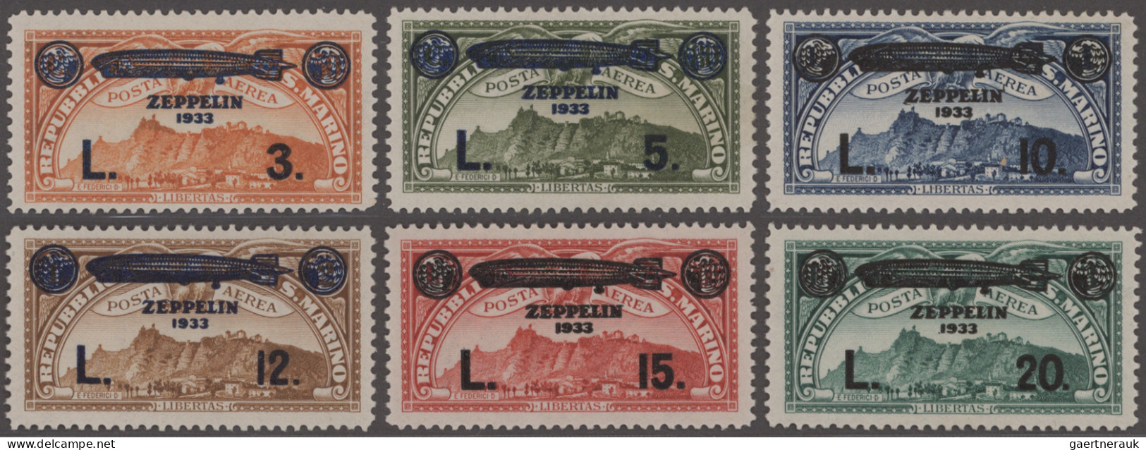 Thematics: Zeppelin: 1933, Zeppelin Stamps "Trip To Italy", Lot Of Three Mint Se - Zeppelins