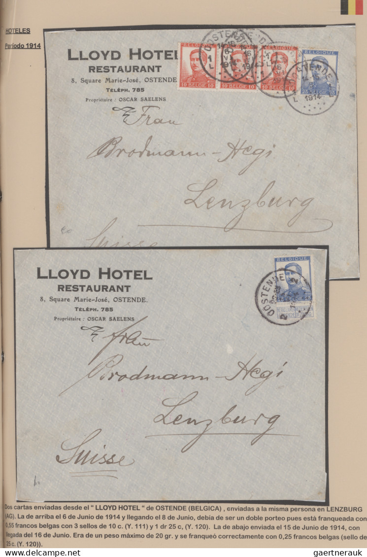 Belgium: 1914/1936 HOTEL MAIL: Eight Printed Covers From Various Belgian Hotels - Colecciones