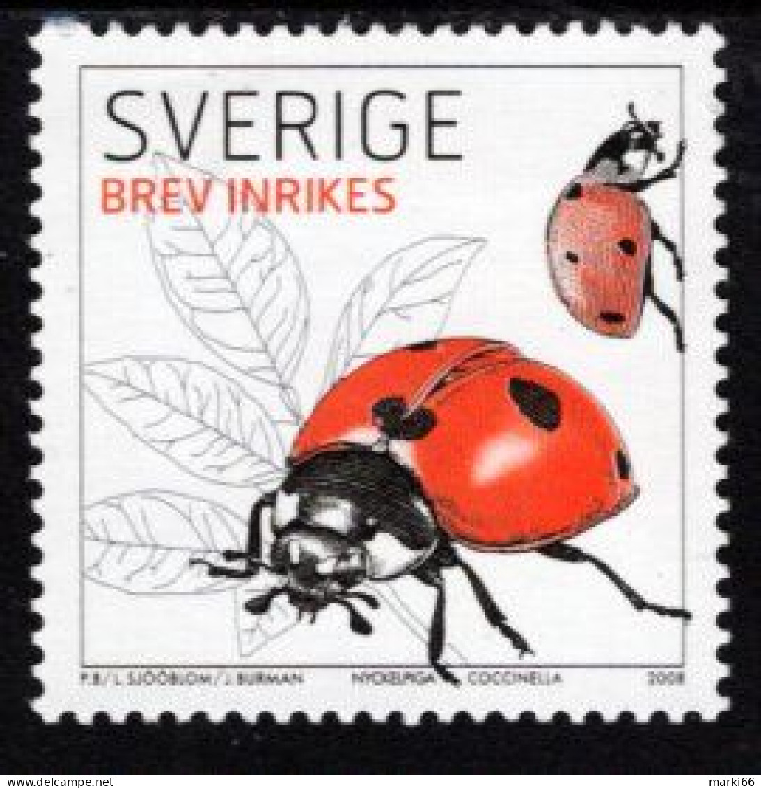 Sweden - 2008 - Insects - Ladybird - Mint Stamp (from Minisheet) - Ungebraucht