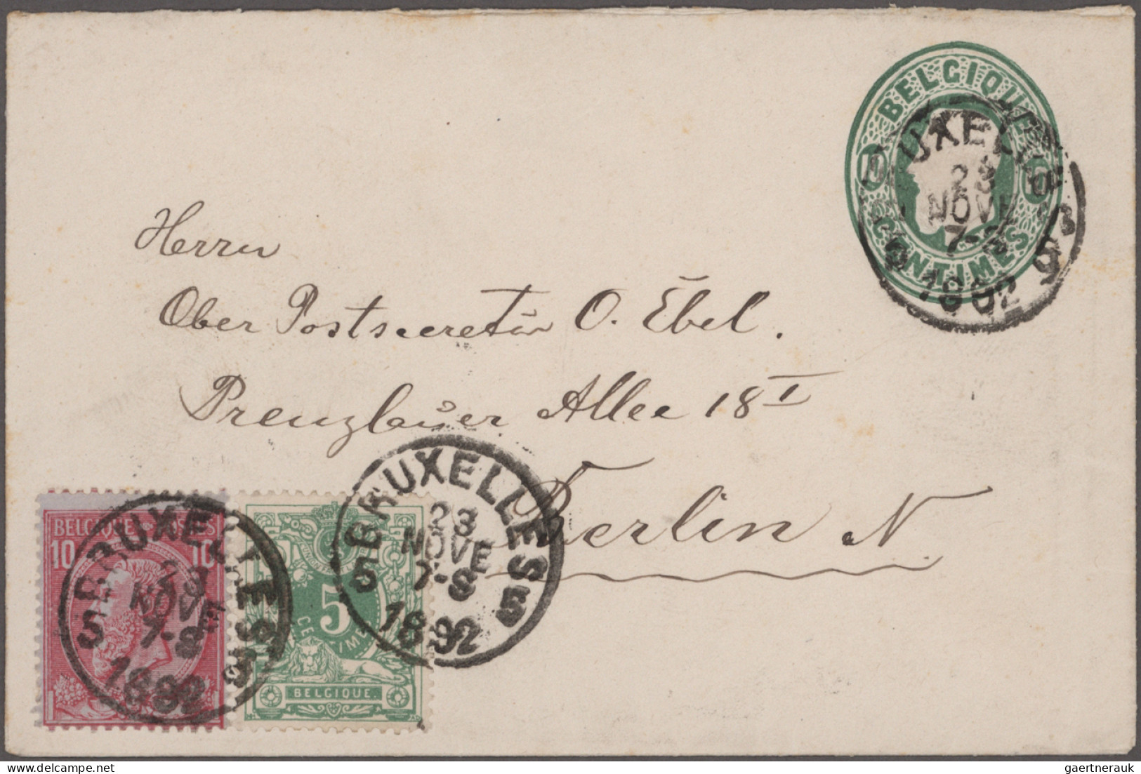 Belgium - Postal Stationery: 1883/1892, Stationery Envelope Leopold 10c. Green, - Otros & Sin Clasificación