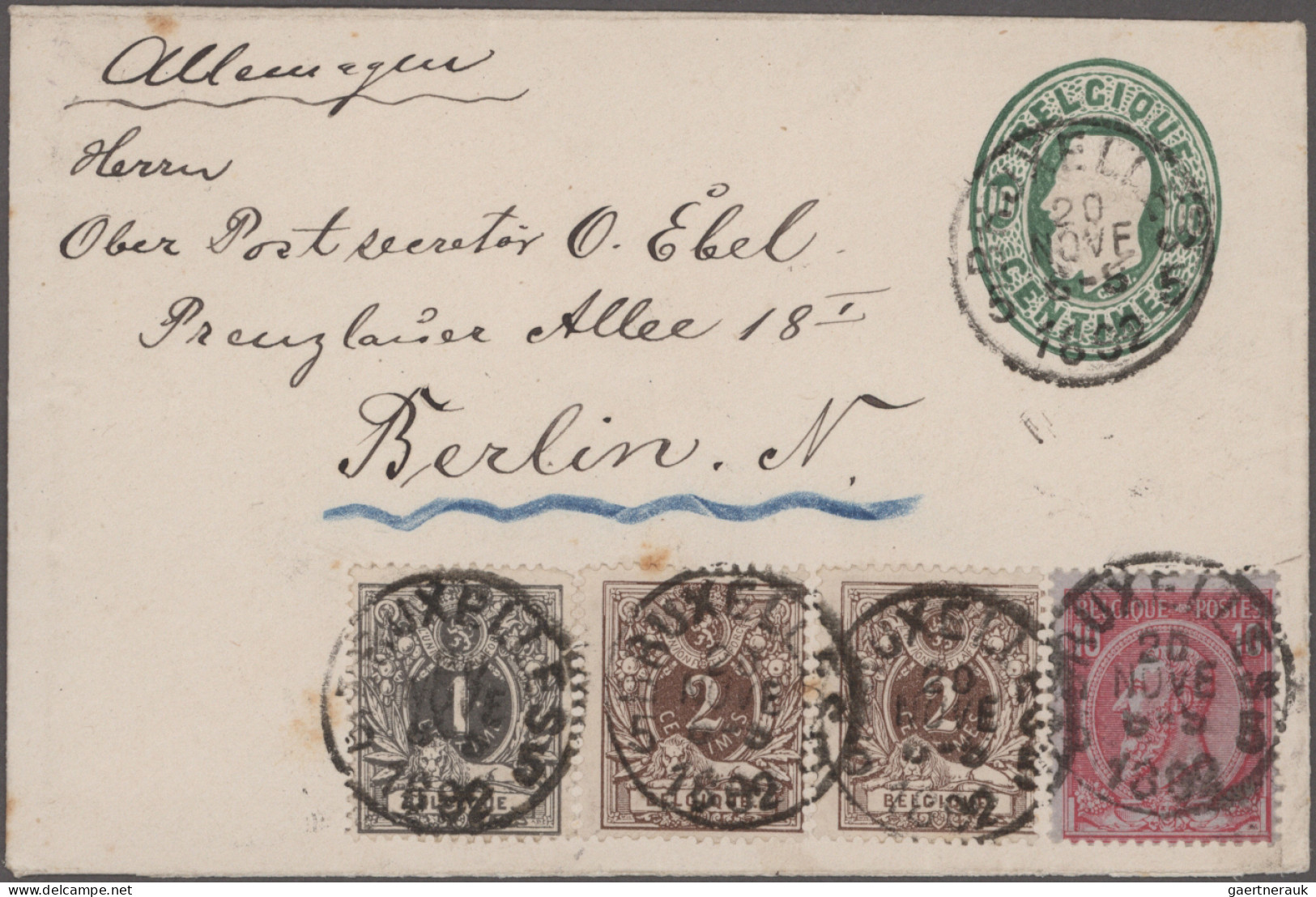 Belgium - Postal Stationery: 1883/1892, Stationery Envelope Leopold 10c. Green, - Other & Unclassified