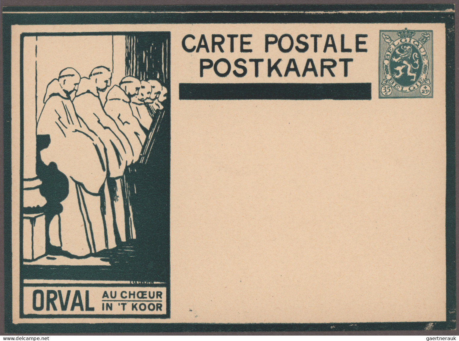 Belgium - Postal Stationery: 1929, Orval Pictorial Card, Lion 35c.+25c. Green, I - Autres & Non Classés