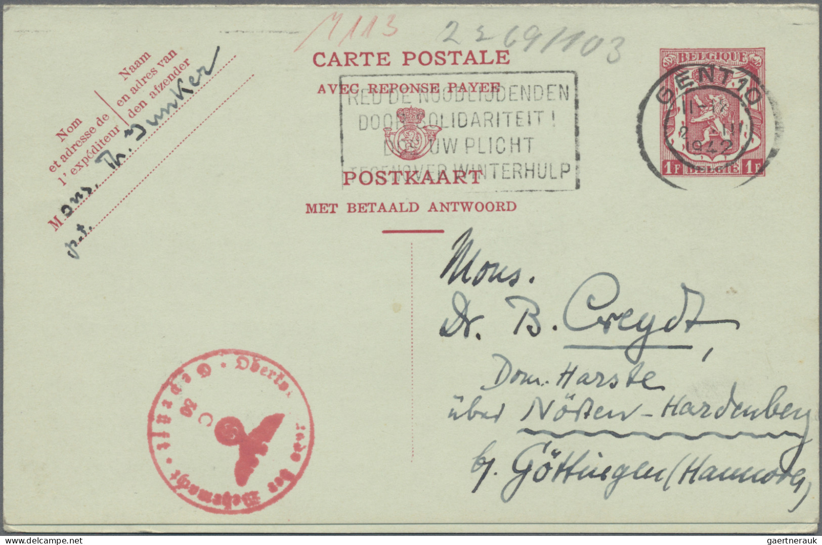 Belgium - Postal Stationery: 1940/1954, Cards "Heraldic Lion", Group Of 16 Comme - Other & Unclassified
