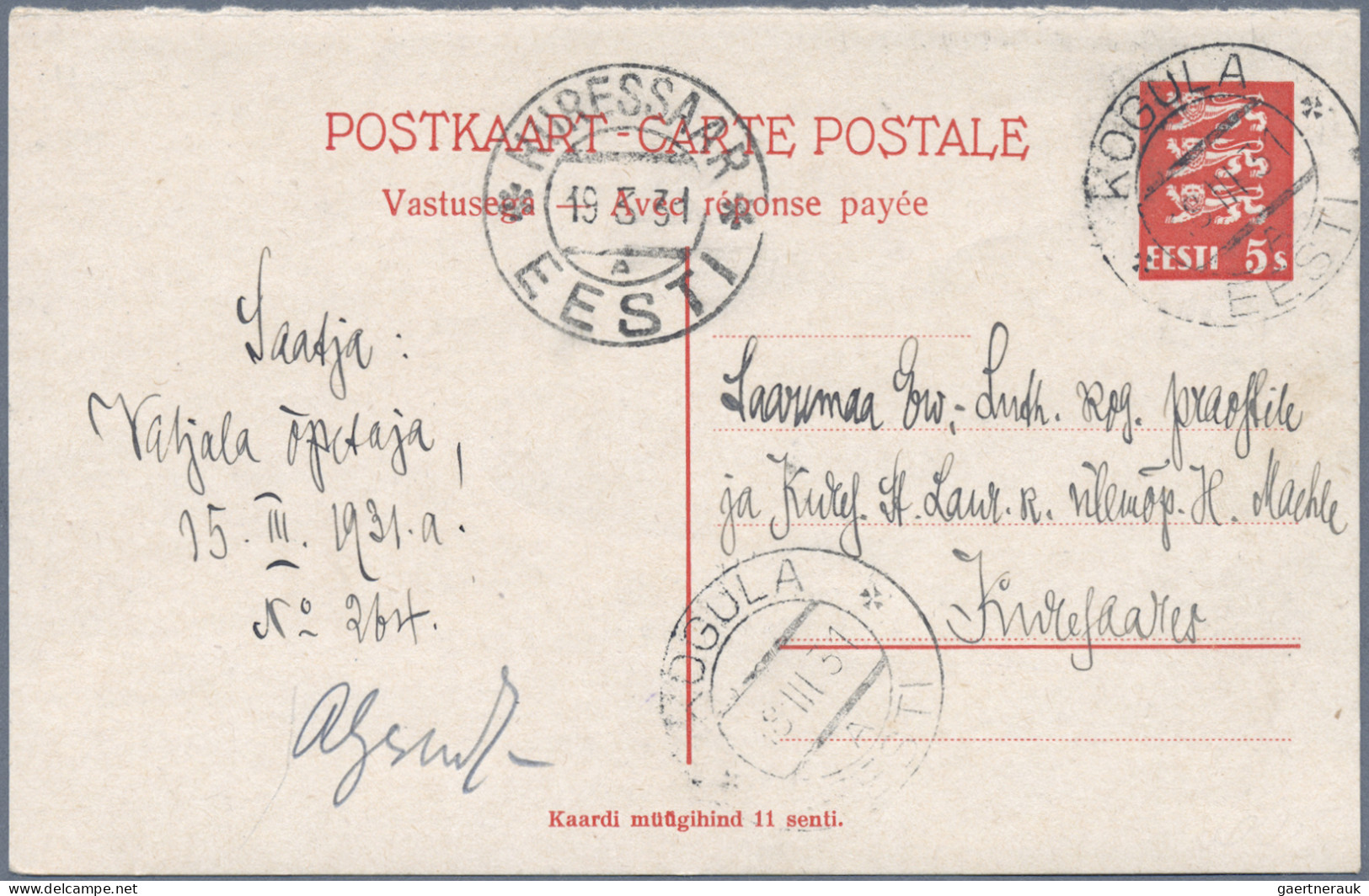 Estonia - postal stationery: 1923/1938, lot of twelve commercially used statione