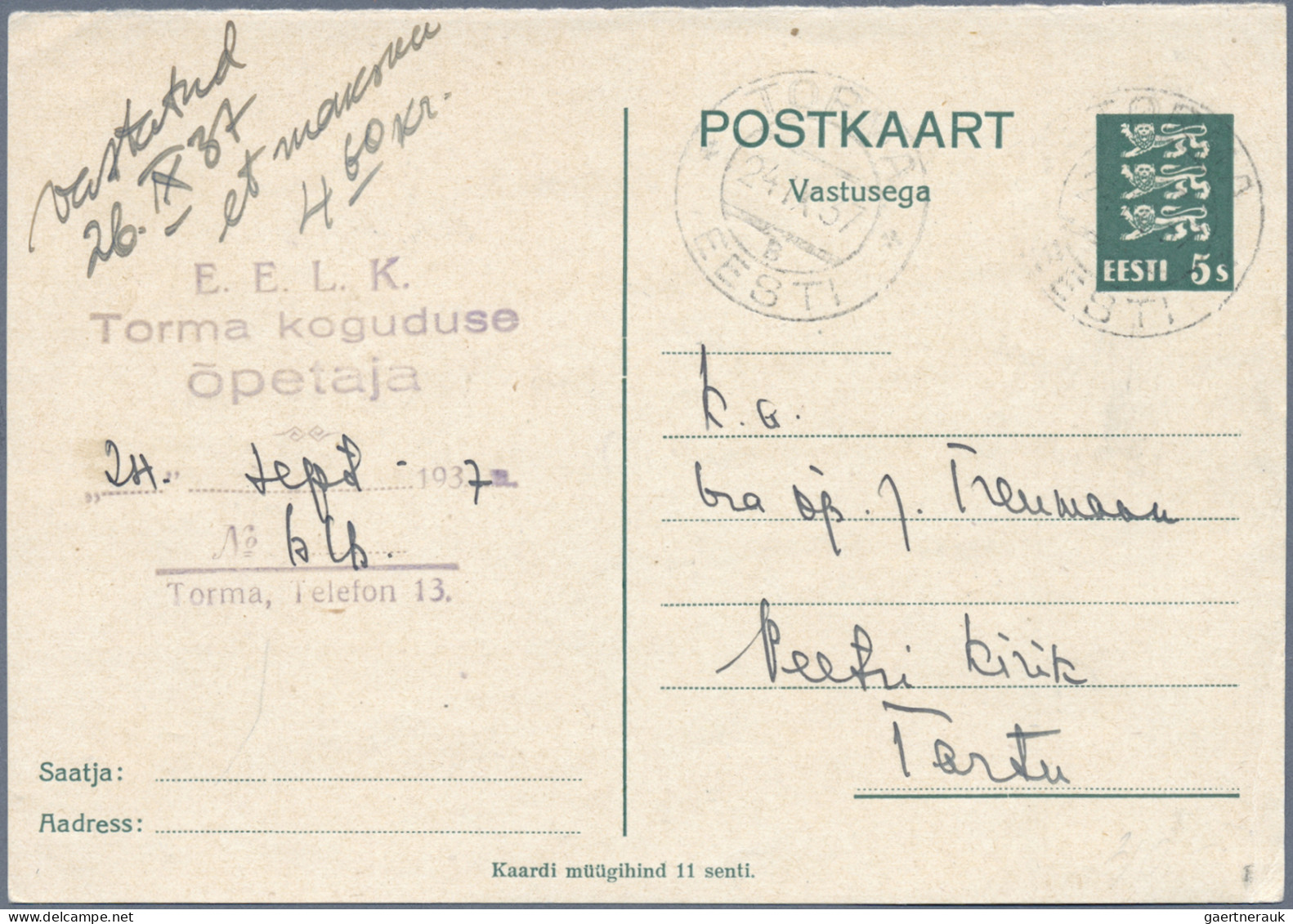 Estonia - Postal Stationery: 1924/1937, Lot Of 13 Commercially Used Stationery C - Estland