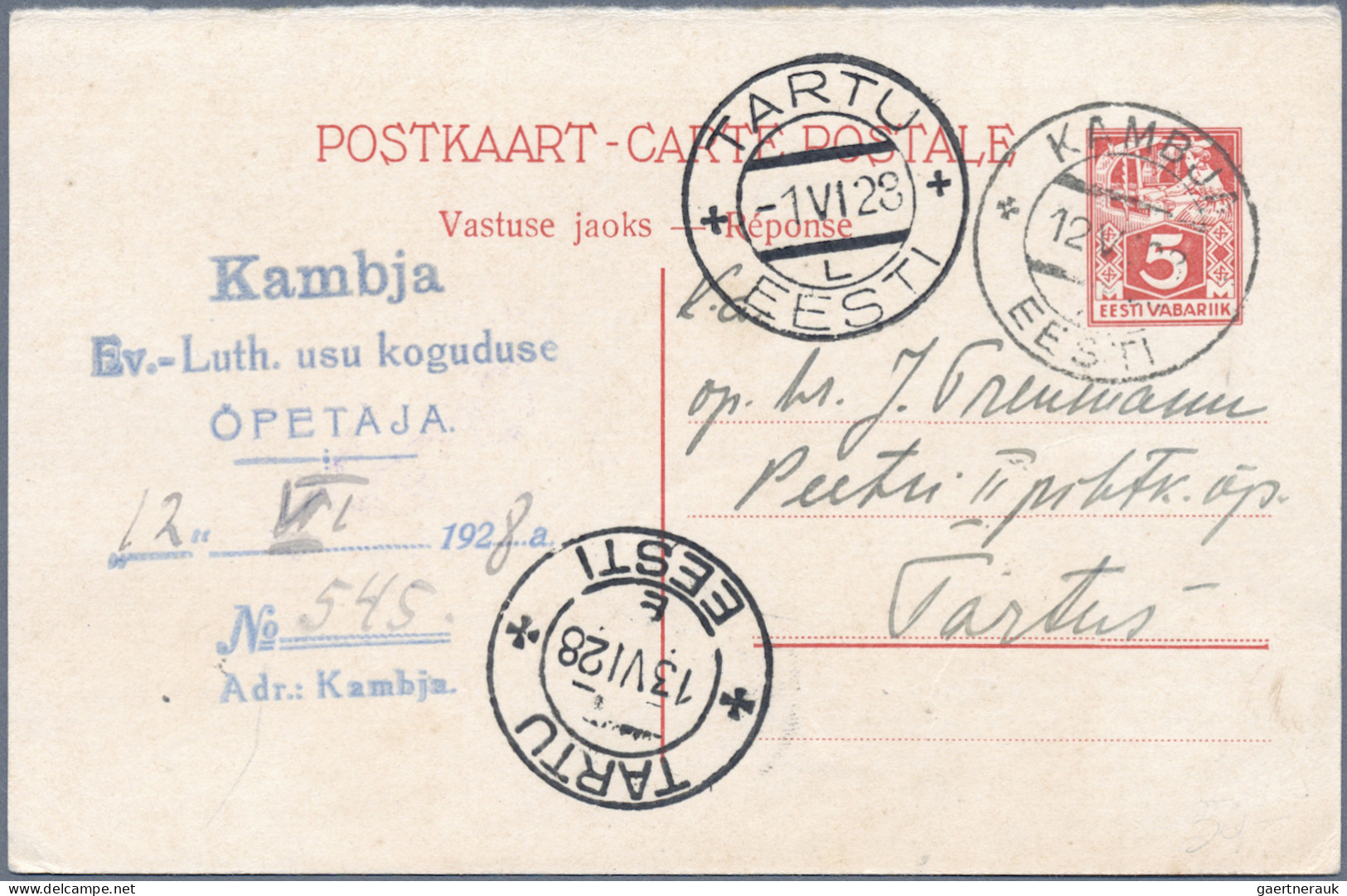 Estonia - postal stationery: 1924/1938, lot of 14 commercially used stationery c
