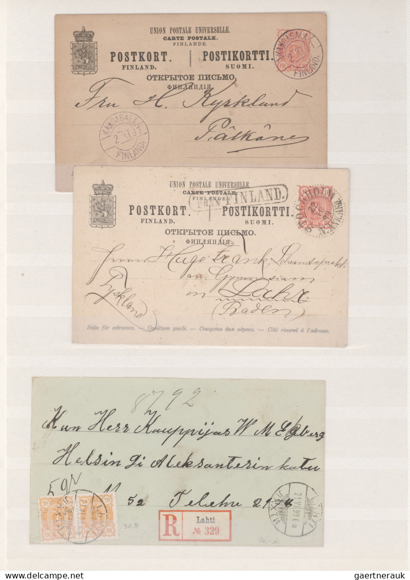 Finland: 1880/1943, Assortment Of Eleven Covers/cards, Incl. 1882 5p. Salmon Fou - Lettres & Documents