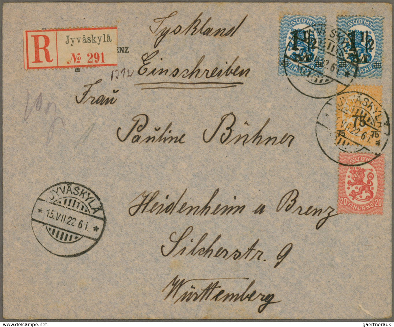 Finland: 1921/1922 Correspondence Finland-Germany With 7 Covers And Postal Stati - Lettres & Documents