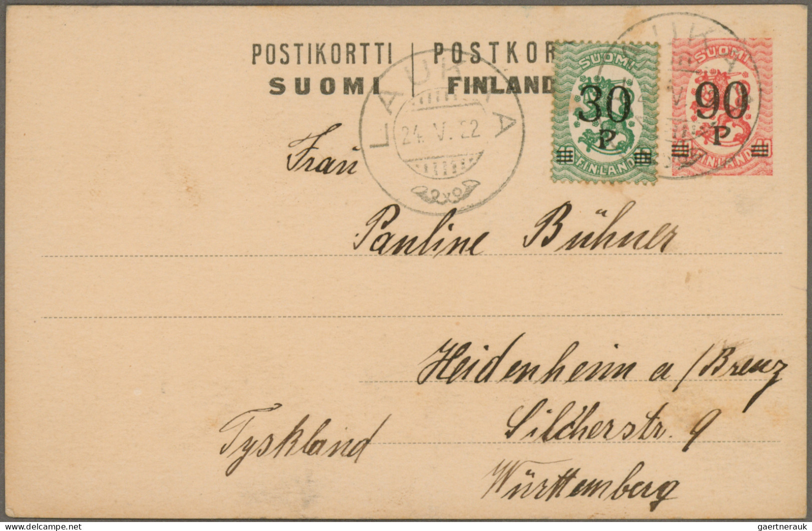 Finland: 1921/1922 Correspondence Finland-Germany With 7 Covers And Postal Stati - Storia Postale