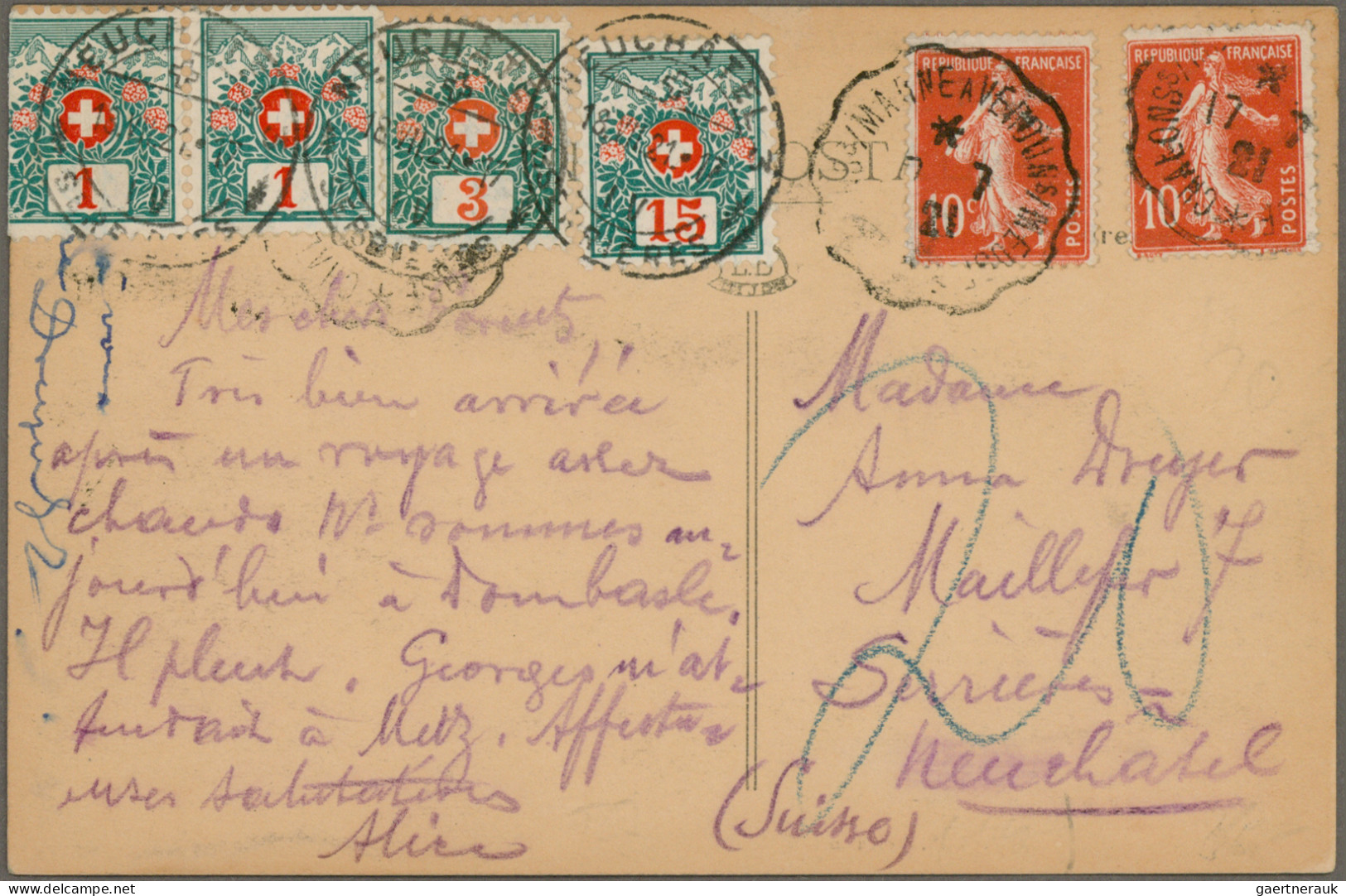 France: 1904/1949 Group Of 12 Covers And Postcards, With Two Insuff. Franked Cov - Sammlungen