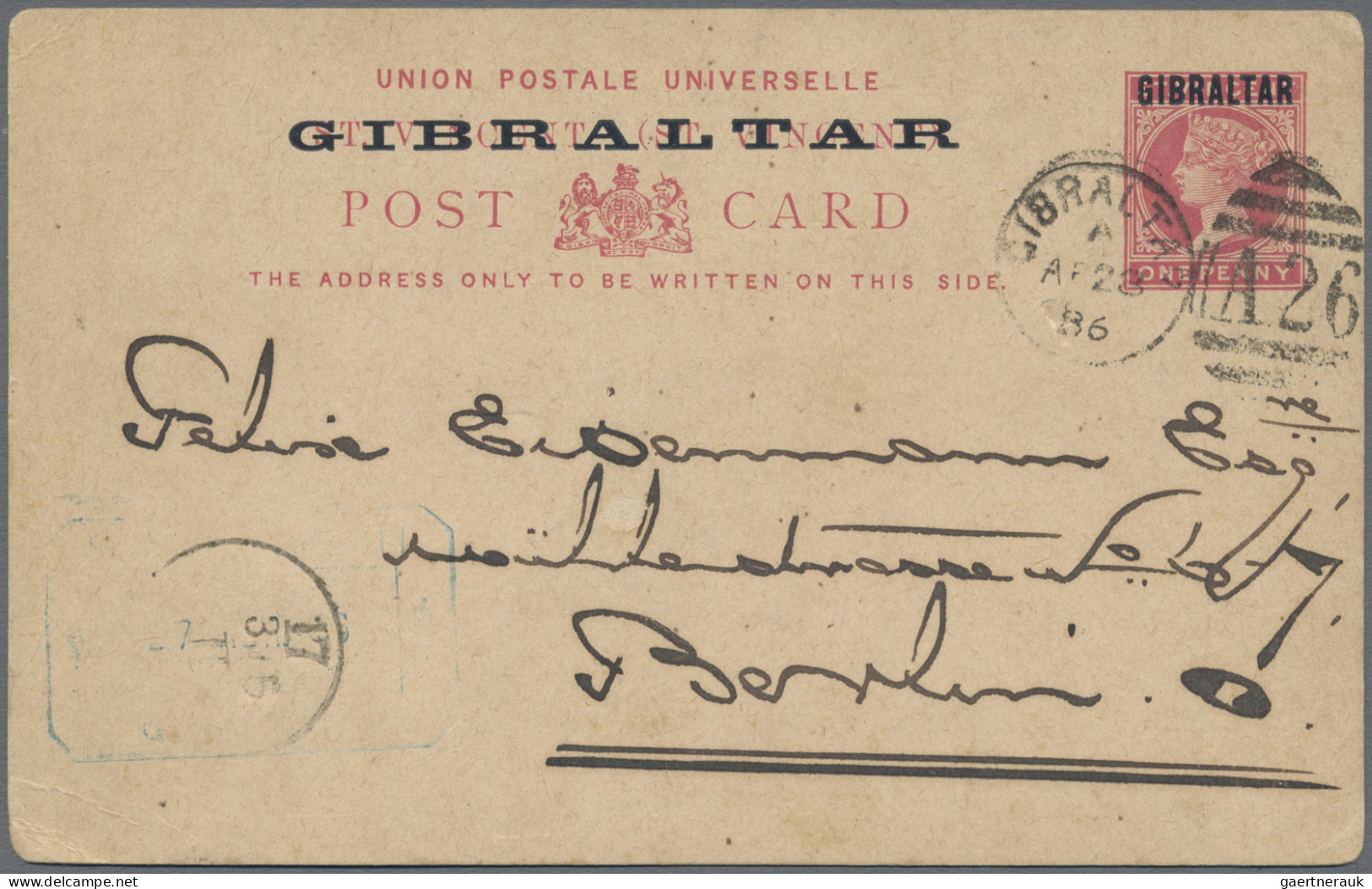 Gibraltar: 1840/1940's: 18 Covers, Postcards And Postal Stationery Items Sent Fr - Gibilterra