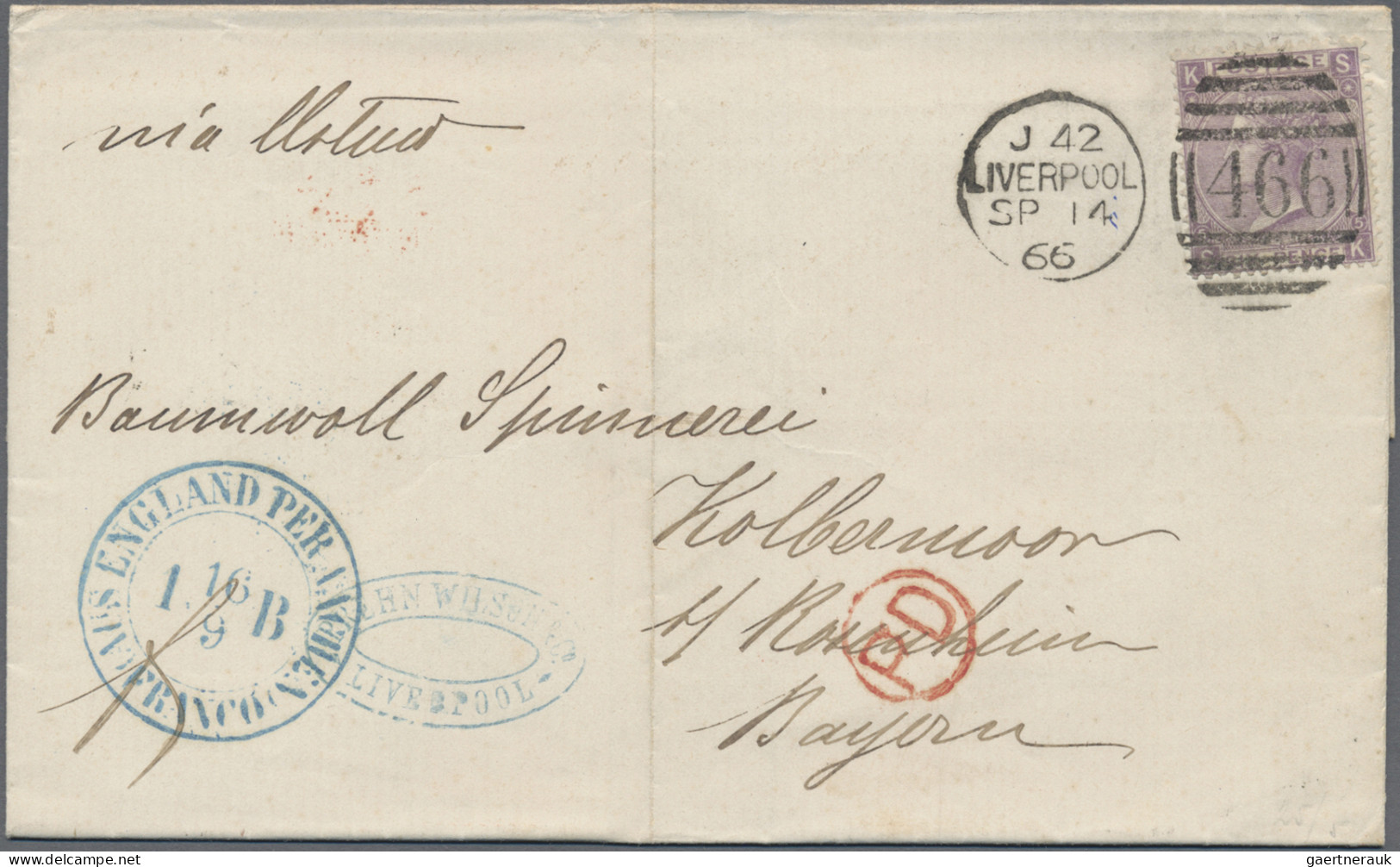 Great Britain: 1866/1869, Correspondence To Cotton Spinning Mill Kolbermoor/Bava - Brieven En Documenten