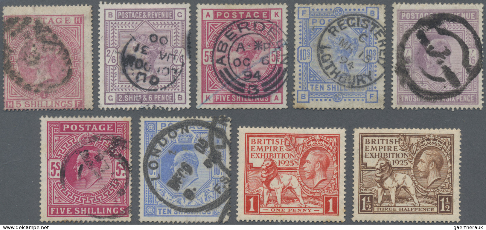 Great Britain: 1882/1924 (approx.), Small Lot Of Four Victoria Shilling And Thre - Used Stamps