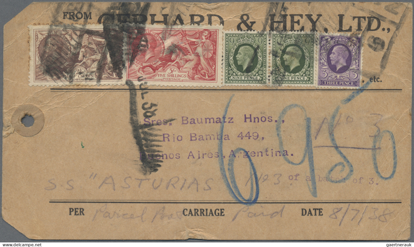 Great Britain: 1938 Seahorses 2/6 (6) And 5/- (4) Used Along With Other KGV. Def - Covers & Documents