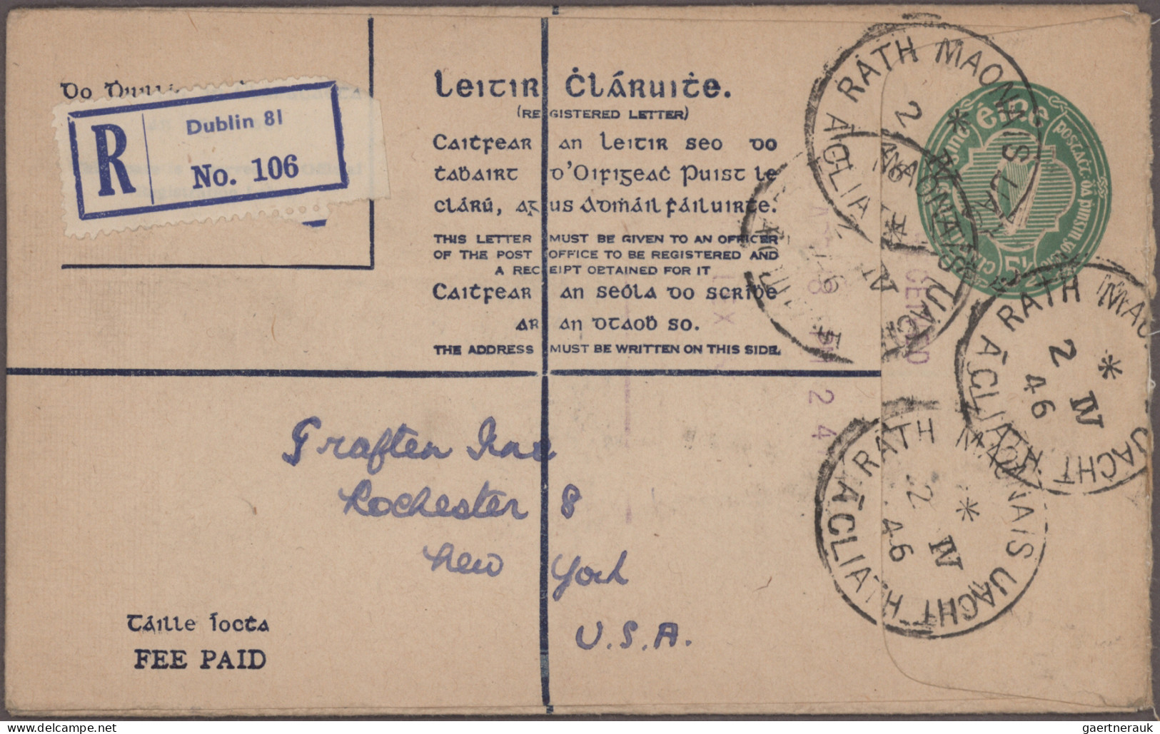 Ireland - Postal Stationery: 1926/1946, Lot Of Five Used Registered Envelopes, 5 - Postal Stationery