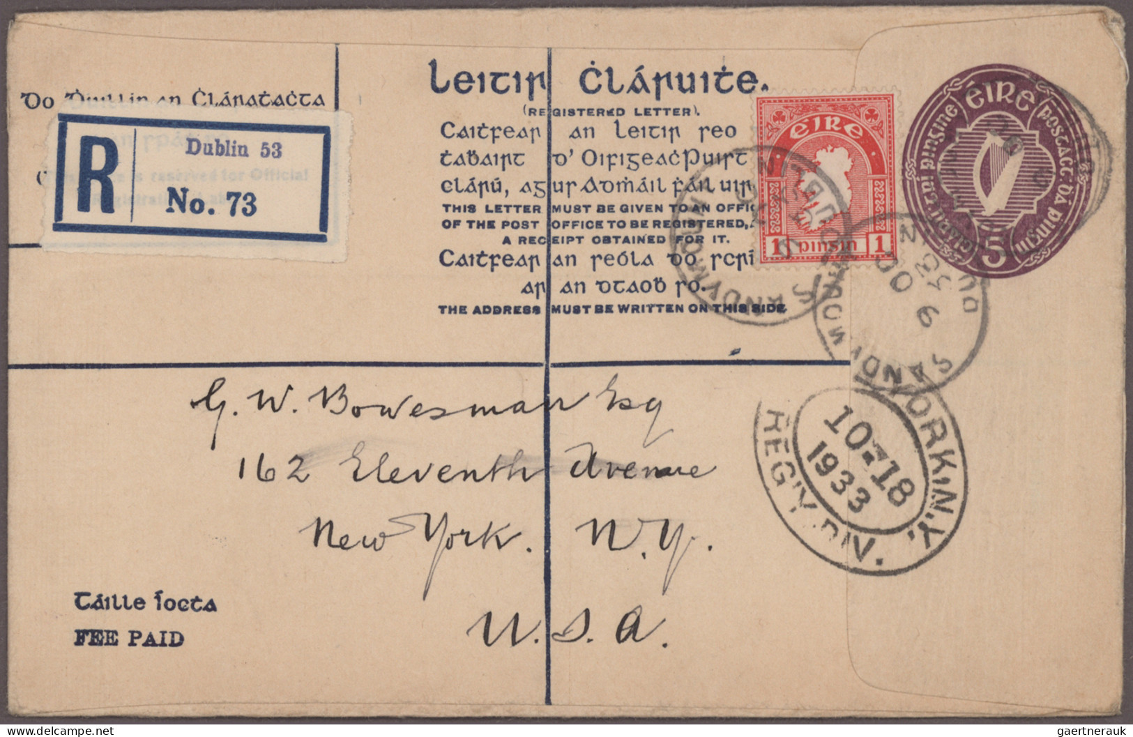 Ireland - Postal Stationery: 1926/1946, Lot Of Five Used Registered Envelopes, 5 - Interi Postali