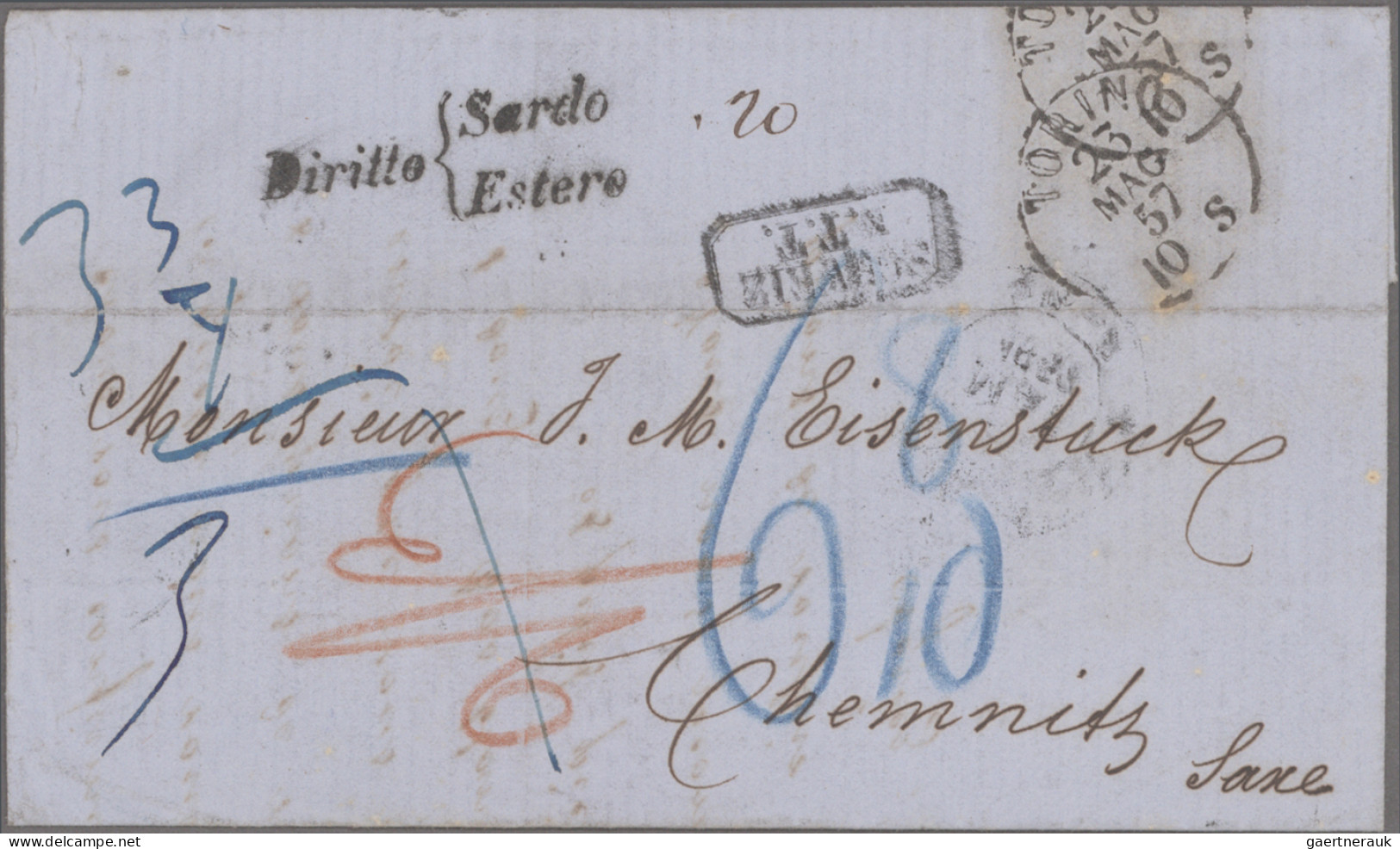 Italy -  Pre Adhesives  / Stampless Covers: 1800/1850 (ca), 8 Lighthouse letter