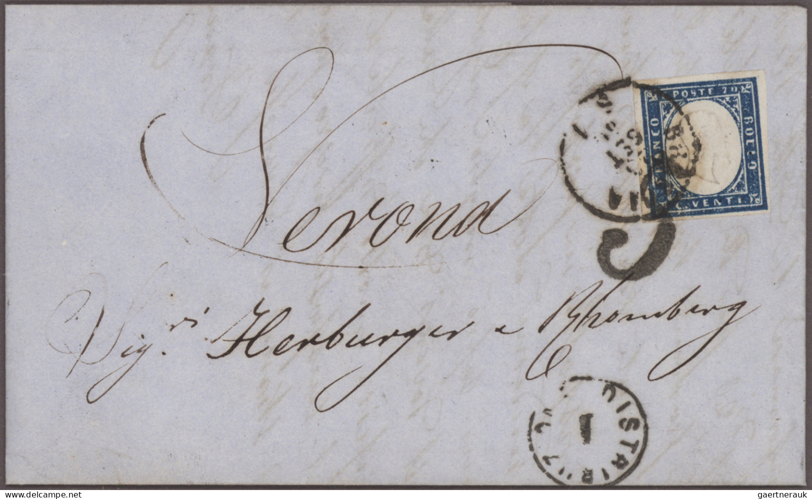 Italian States - Sardinia: 1860, April - September, 5 Folded Letters, All From B - Sardinien