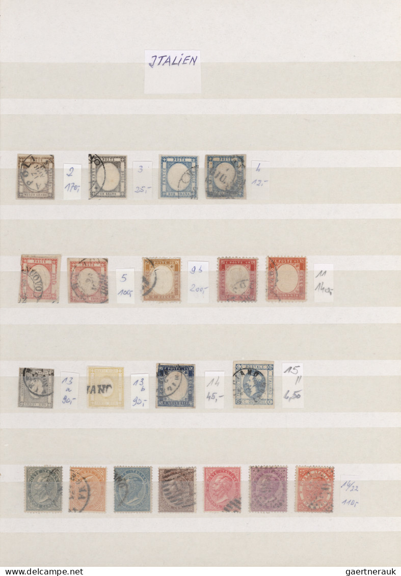 Italy: 1861/1921 Collection Of About 100 Used Stamps, Few Mint, Plus Two Sets Fr - Collections