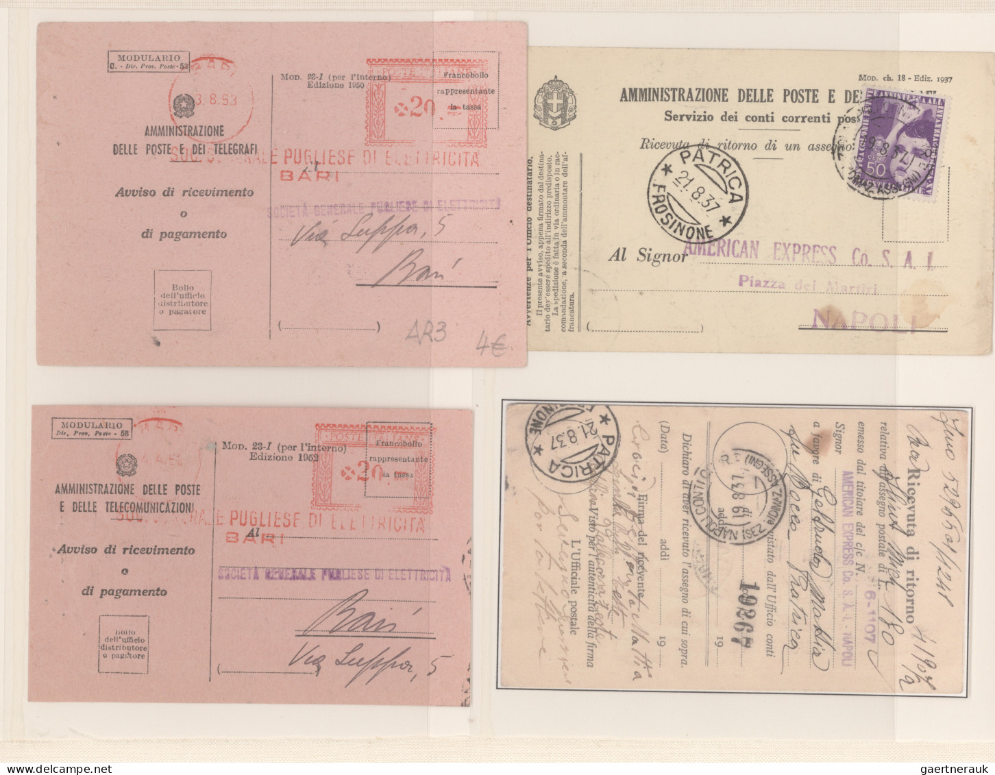 Italy: 1886/2000 (ca), "Ricivuta Di Ritorno" ("avis De Reception", Return Receip - Lotti E Collezioni