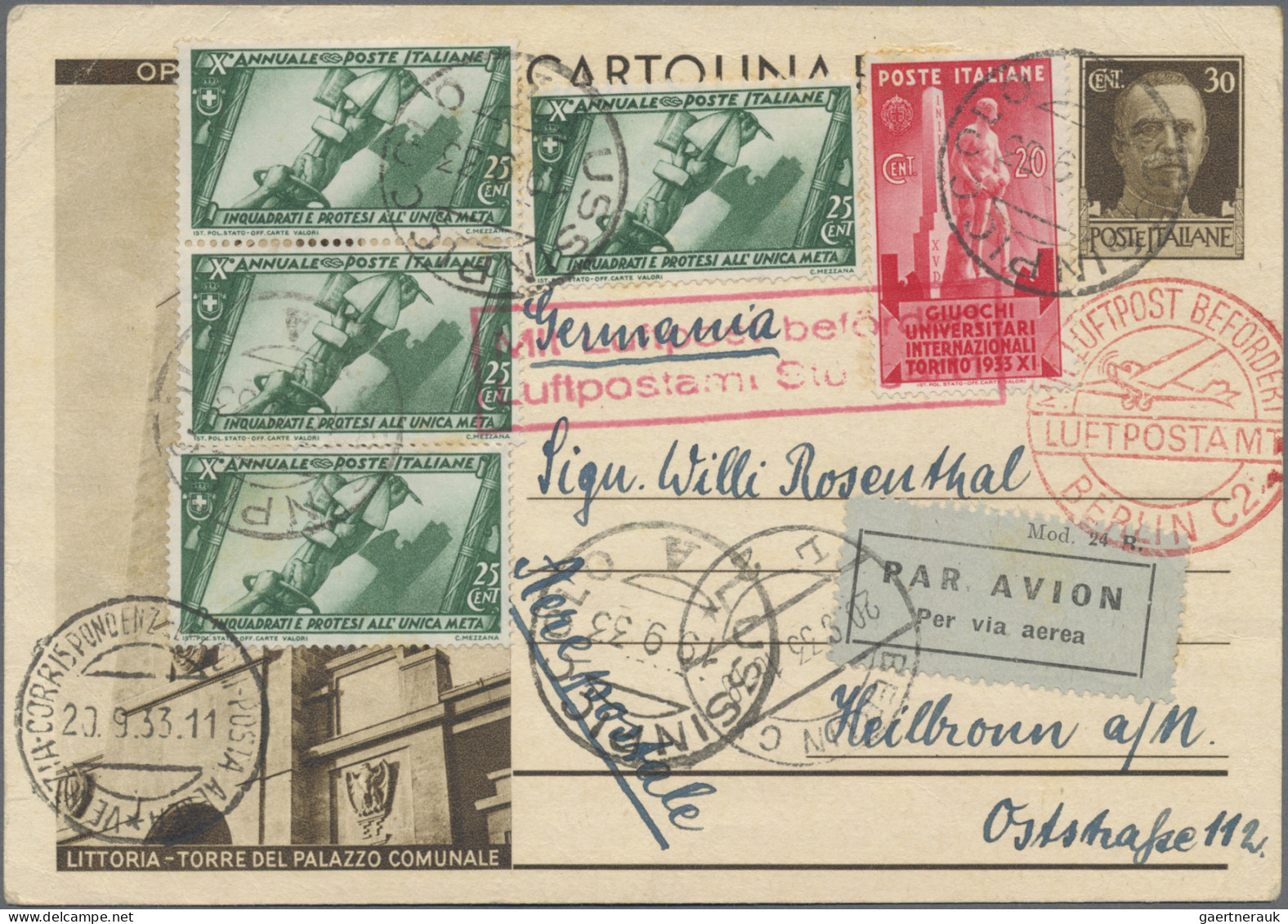 Italy: 1930/1943, Collection Of 24 Airmail Covers/cards, Incl. Better Frankings - Colecciones