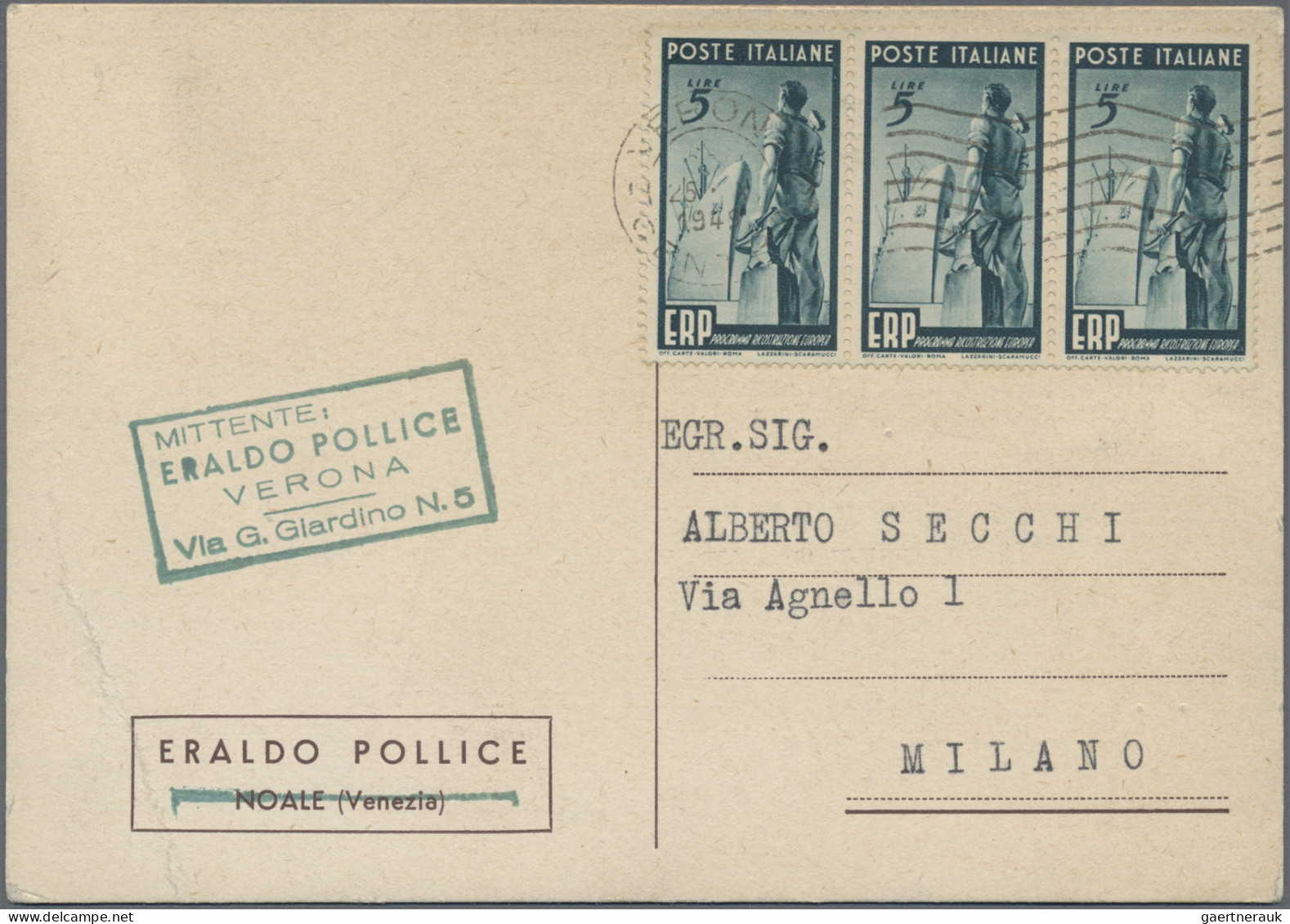 Italy: 1949/1952, Lot Of Eight Commercial Covers/cards Bearing Commemoratives: S - Sammlungen