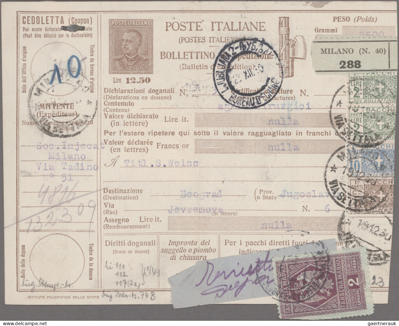 Italy - Postal Stationary: 1878/1990 (ca), Ca. 180-200 Used "Bullettino Di Spedi - Interi Postali