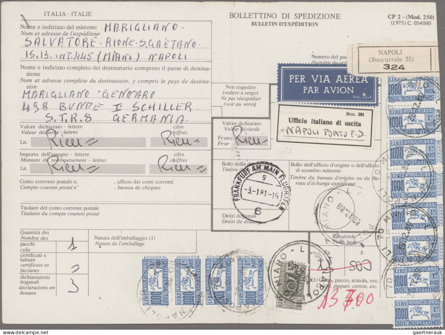Italy - Postal Stationary: 1878/1990 (ca), Ca. 180-200 Used "Bullettino Di Spedi - Postwaardestukken