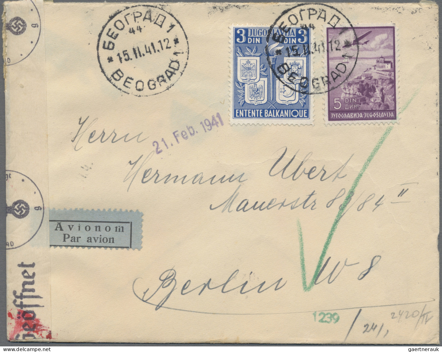 Yugoslavia: 1940/1941, Family Correspondence To Berlin, Assortment Of 26 Uprated - Briefe U. Dokumente