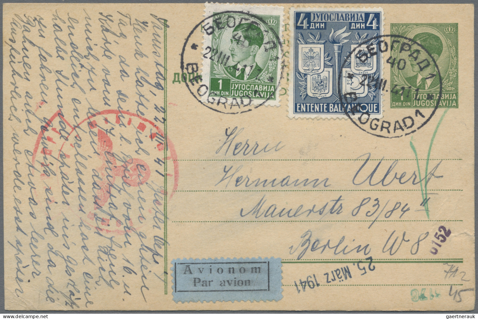 Yugoslavia: 1940/1941, Family Correspondence To Berlin, Assortment Of 26 Uprated - Covers & Documents