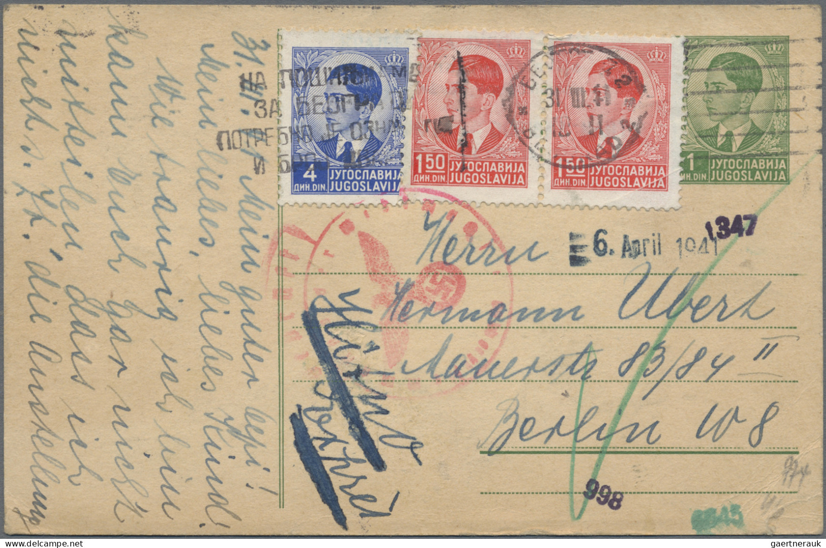 Yugoslavia: 1940/1941, Family Correspondence To Berlin, Assortment Of 26 Uprated - Briefe U. Dokumente