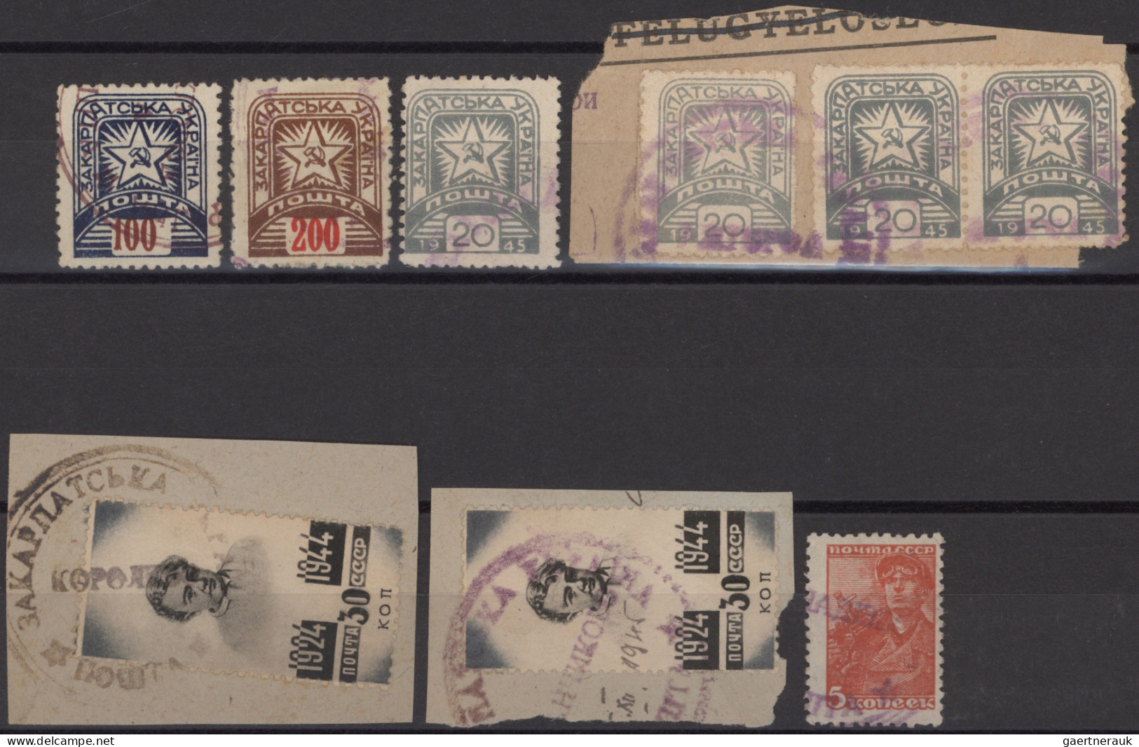 Carpathian Ukraine: 1945, Carpatho Ukraine. Variety Of Postmarks. Selection Of 9 - Ucrania