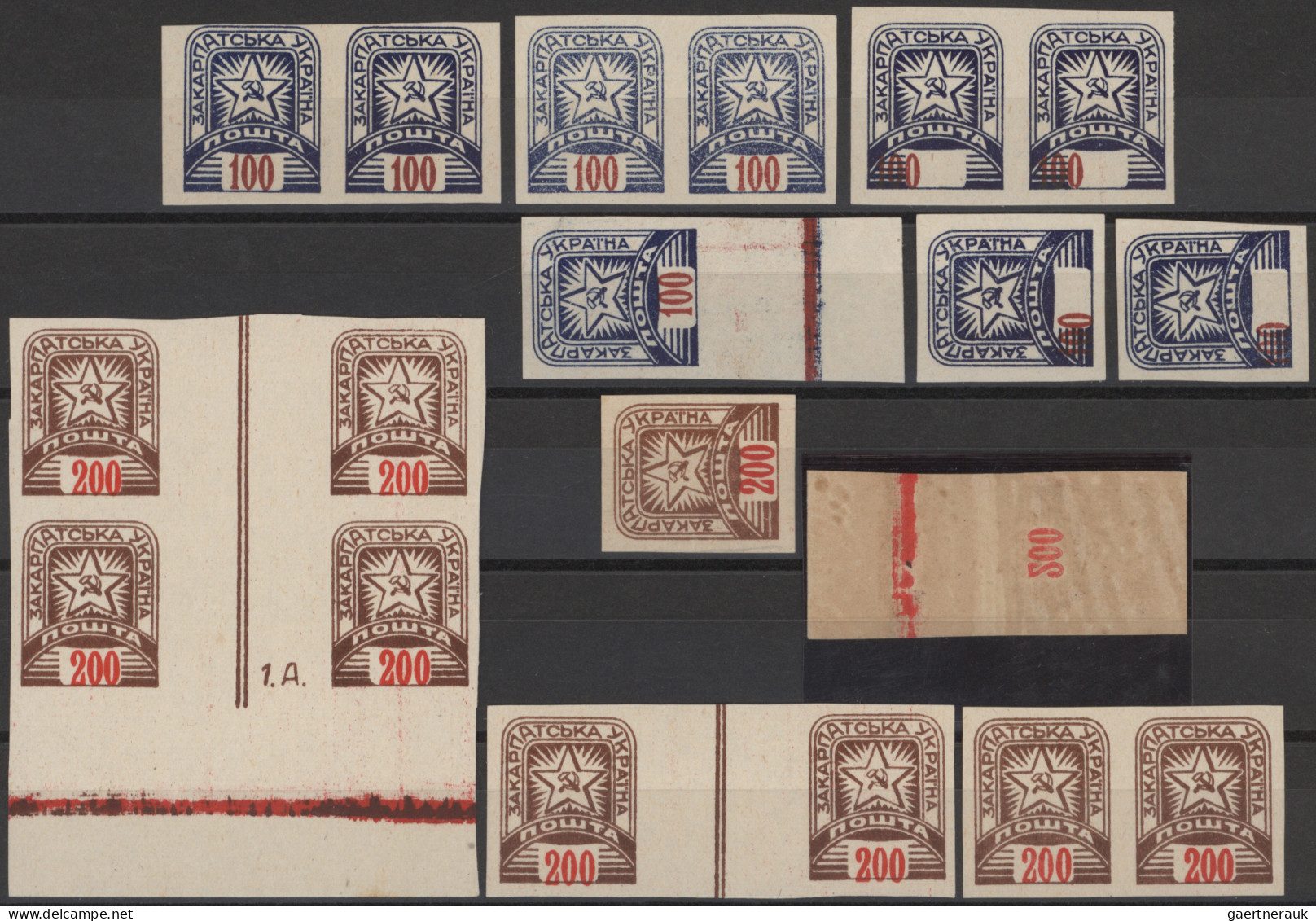 Carpathian Ukraine: 1945, June/July Definitives, MNH. Selection Of Imperf. Singl - Ucrania