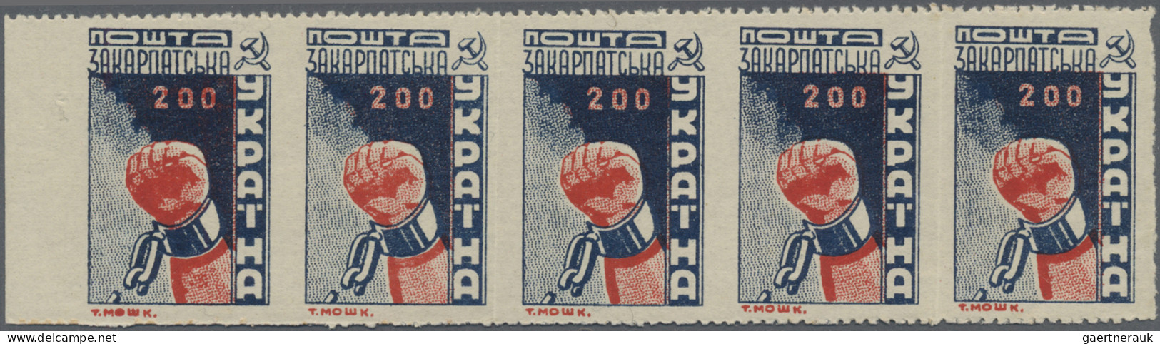 Carpathian Ukraine: 1945, May Definitives, 200 (F) Dark Blue/red, Selection Of B - Ukraine