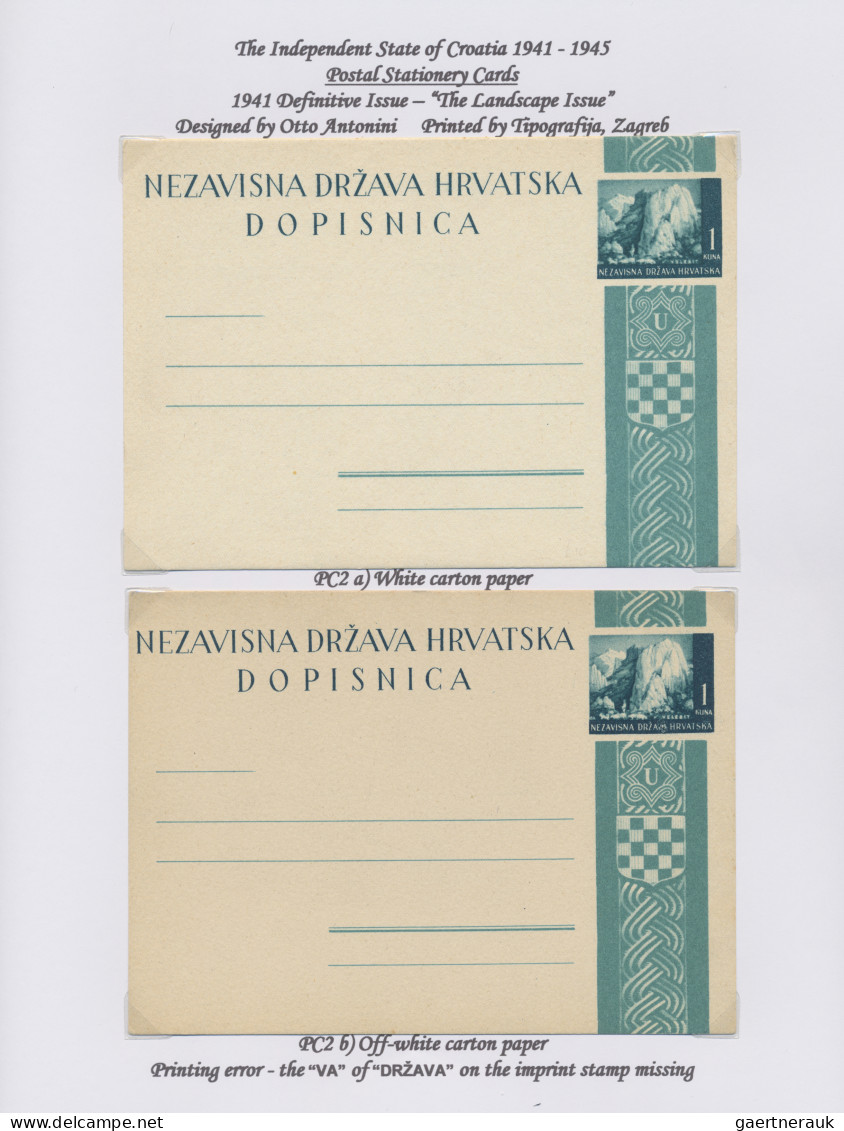 Croatia: 1941/1944, Specialised Collection Of 24 Unused Cards Arranged On Writte - Kroatië